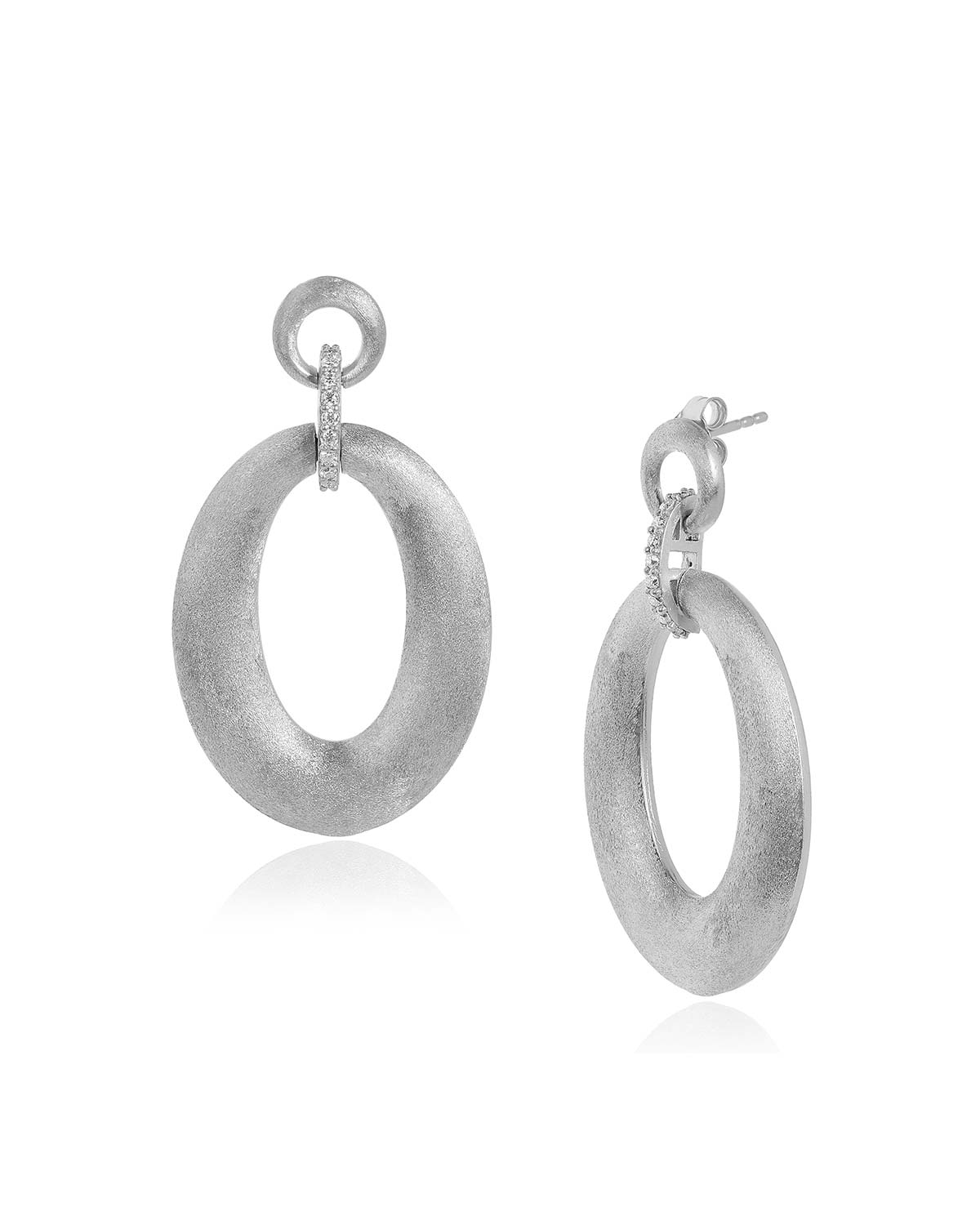 Sterling silver earrings set with sparkling moissanite diamonds in a signature ornate design