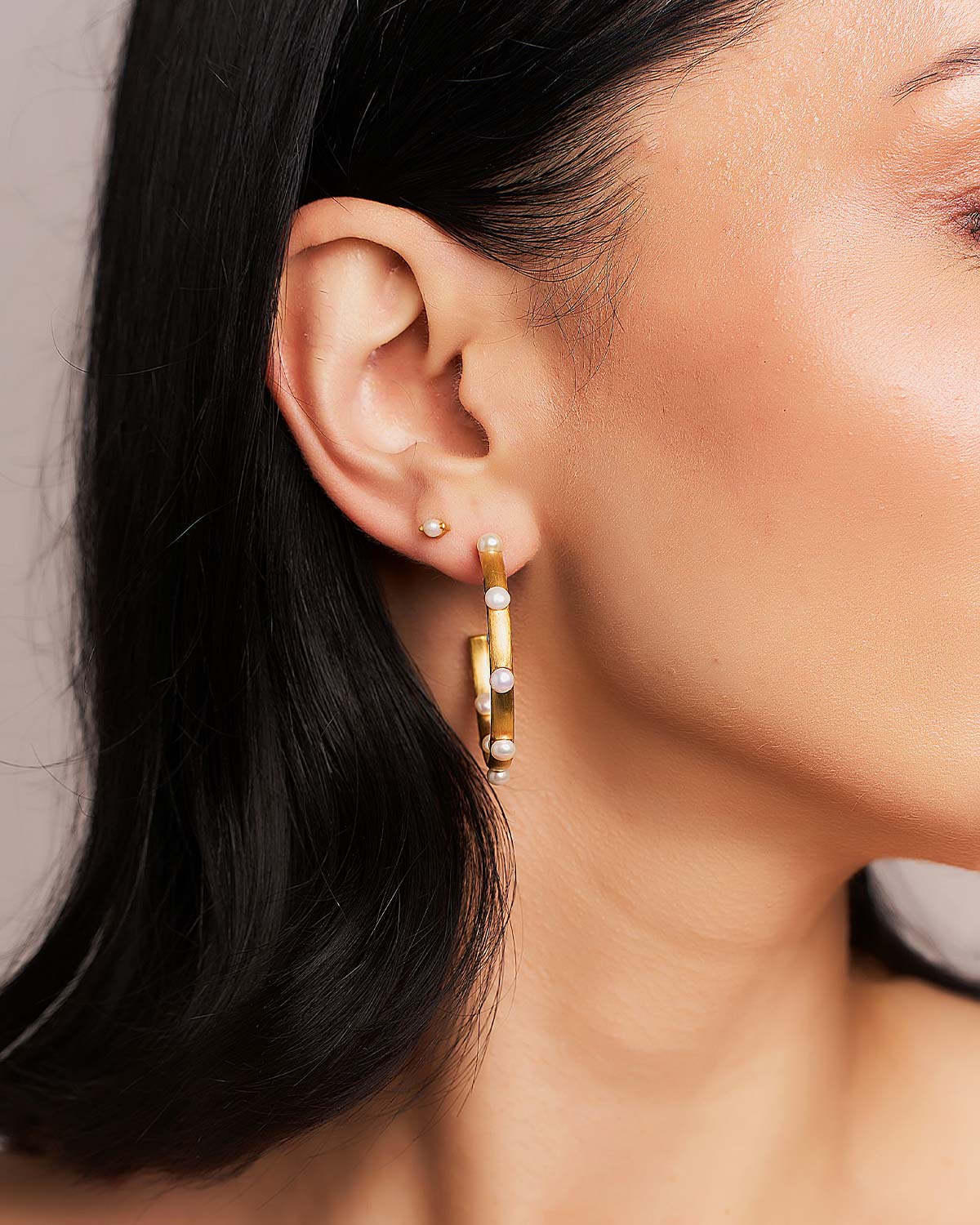 "Tranquility" Pearl Statement Gold Hoops