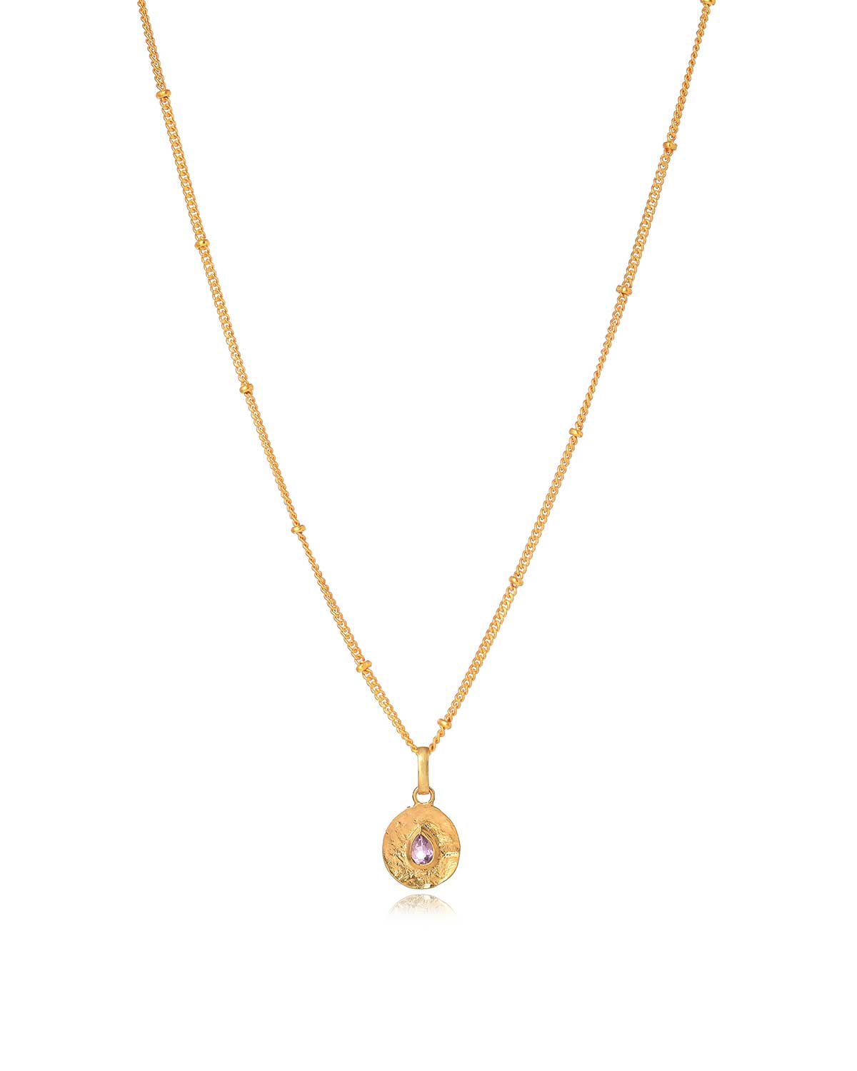 Elegant gold adjustable necklace with a mini pink amethyst pendant