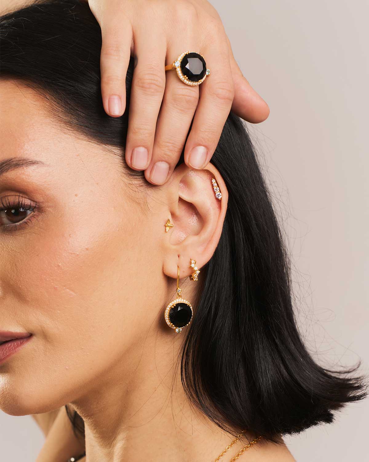 "Goddess" Diamond Black Spinel & Labradorite Earrings