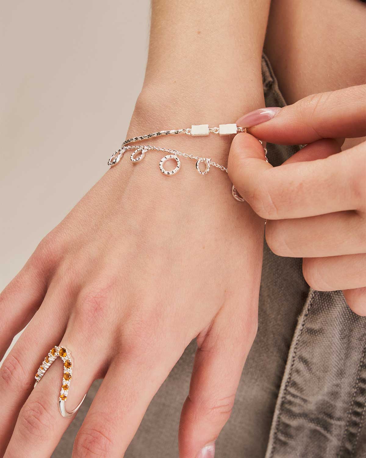 silver adjustable bracelet with a hammered texture