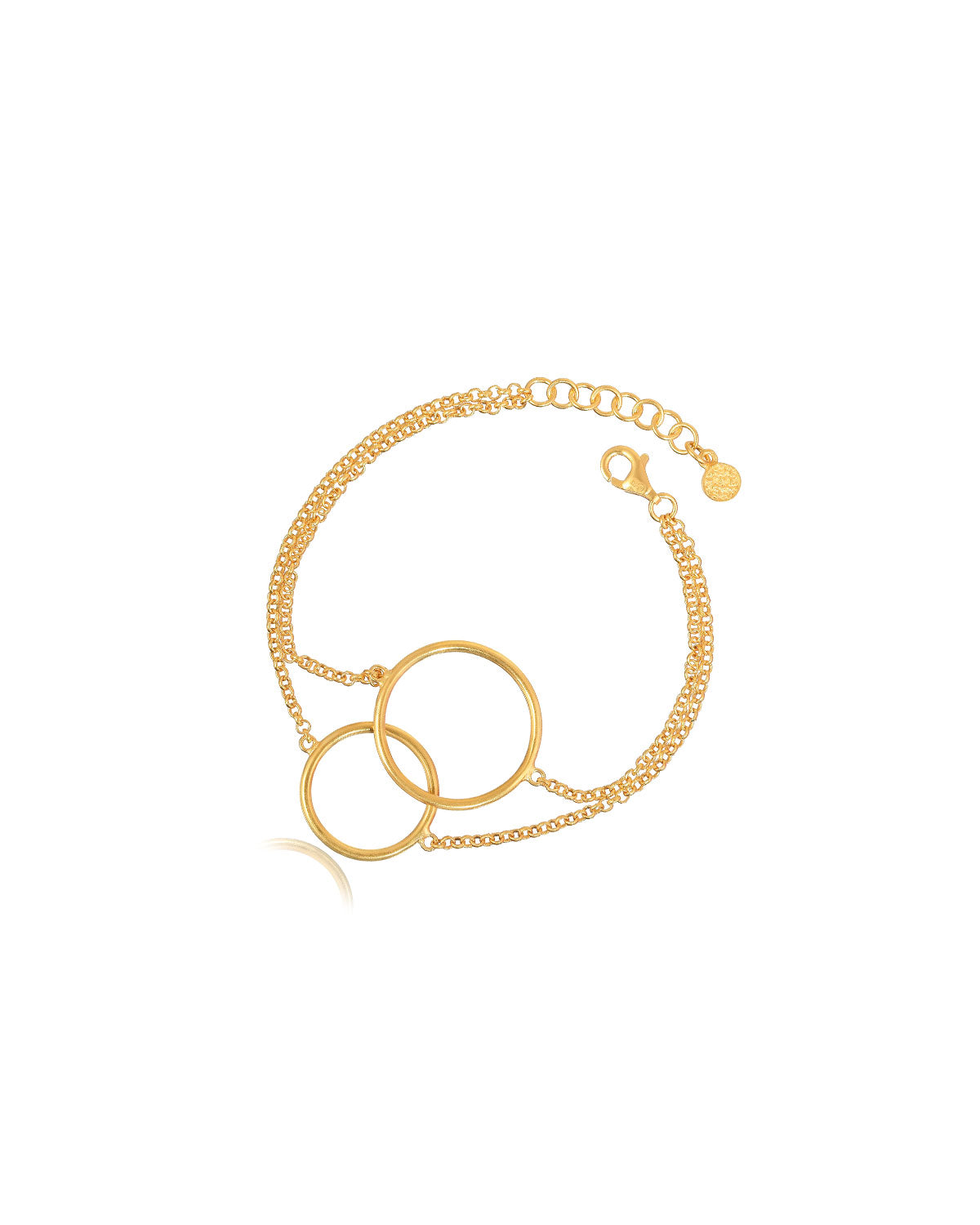 Gold adjustable bracelet with double circle details and a polished finish
