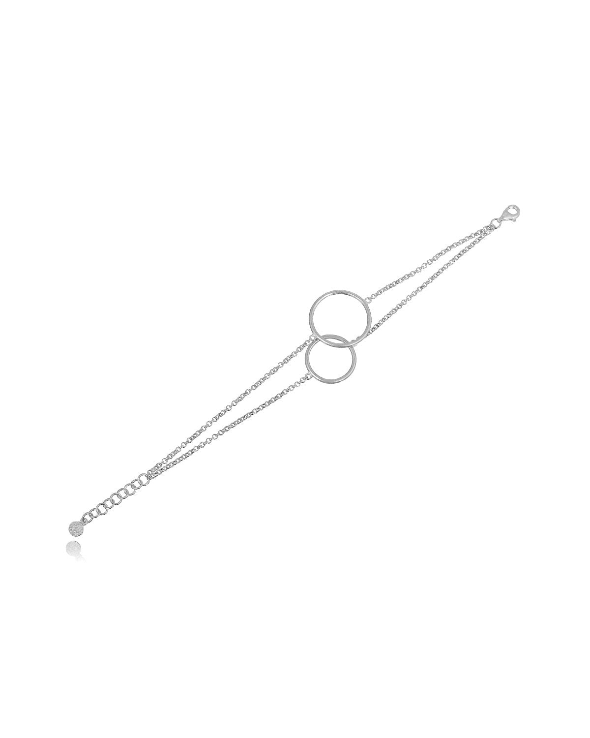 Close-up of a sterling silver bracelet with double chain detailing