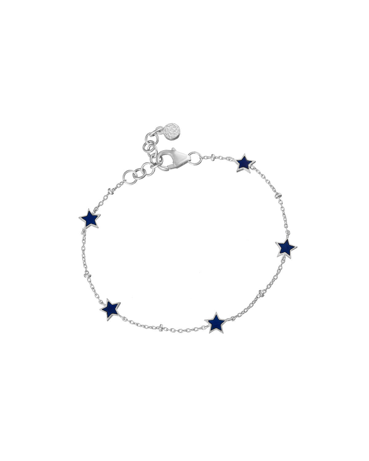 silver bracelet with a polished finish and colourful enamel design