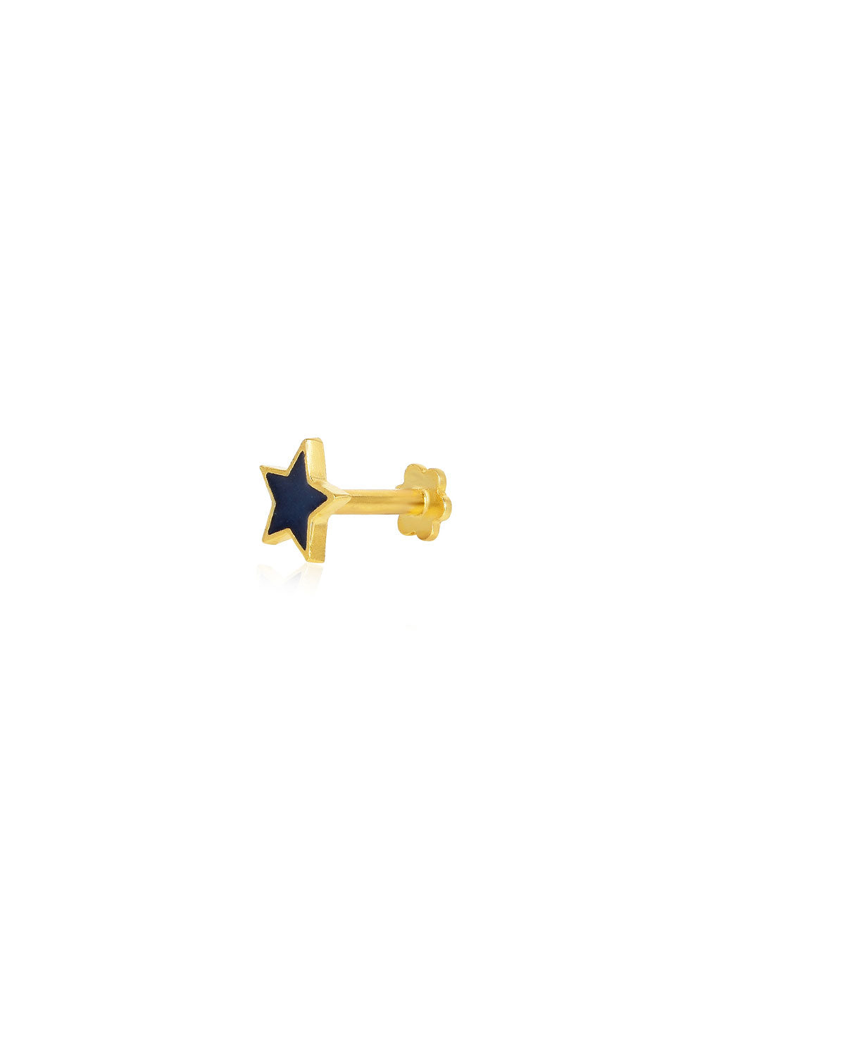 Gold starlight stud earrings with blue enamel detailing