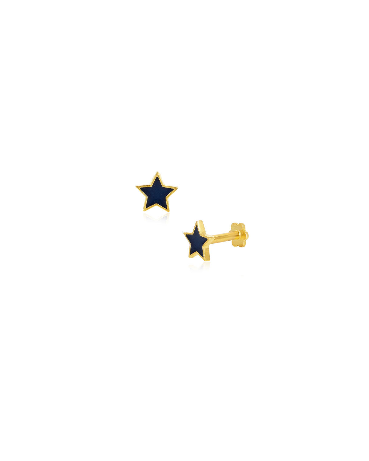 A pair of gold screw post earrings with star-shaped embellishments