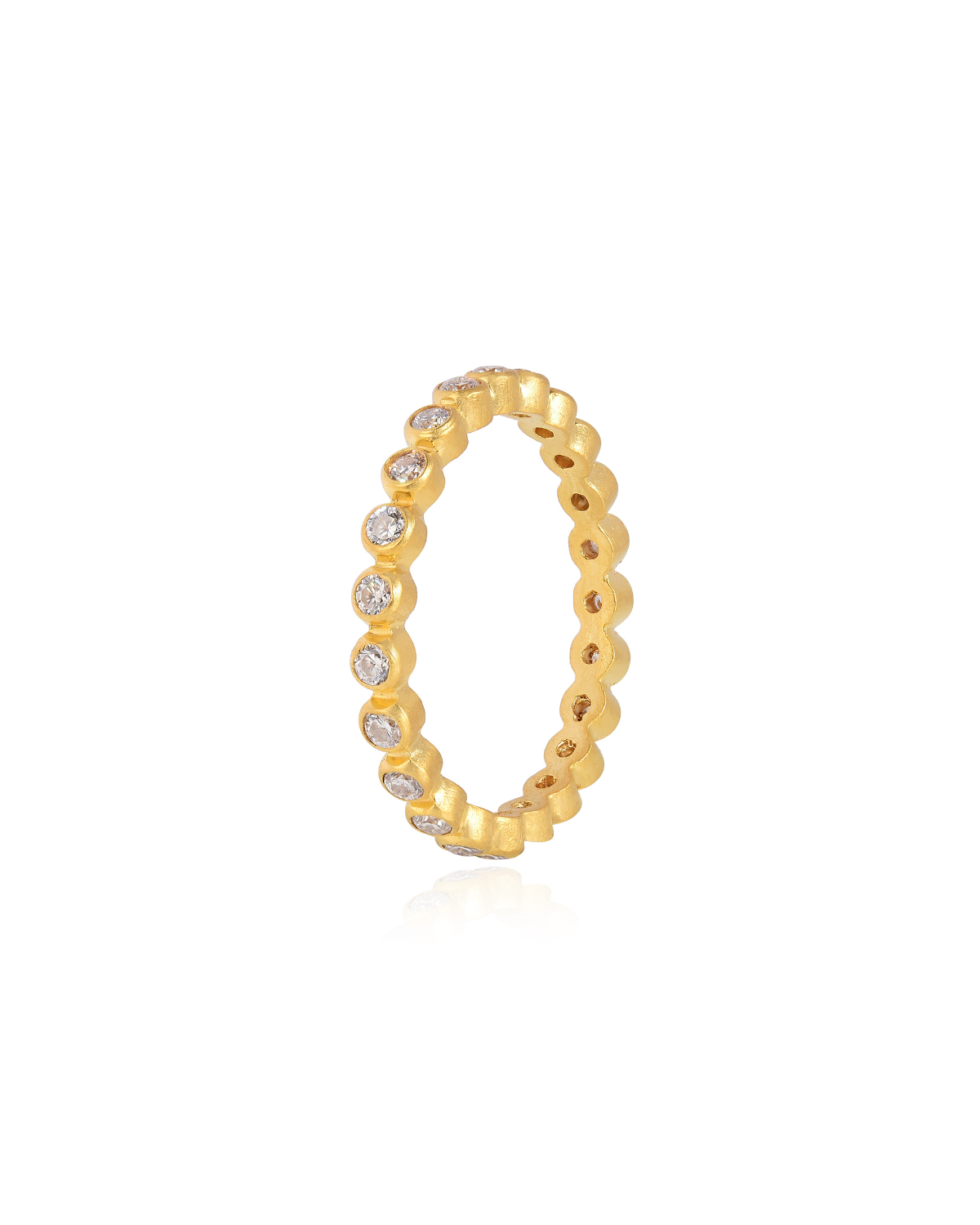 Gold ring with larger moissanite diamonds for a bolder appearance