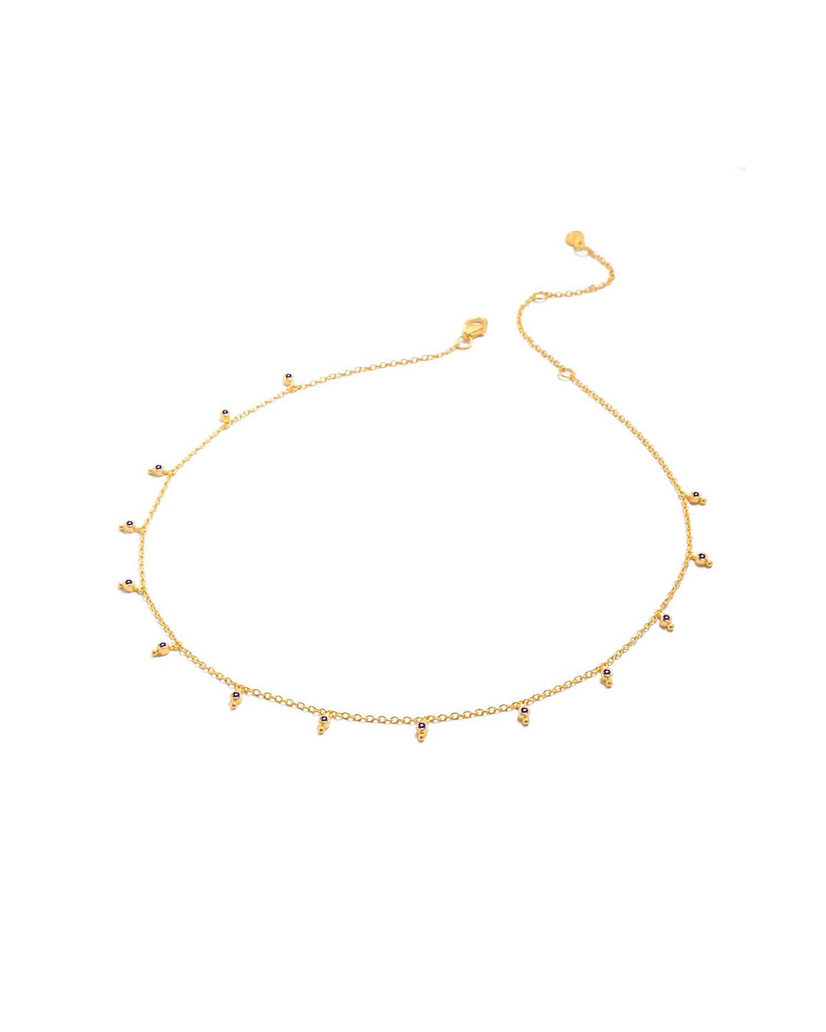 Handcrafted gold necklace with tiny amethyst gemstones