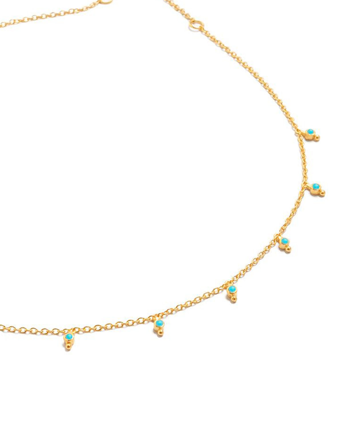 Handcrafted gold necklace with small turquoise gemstone charms