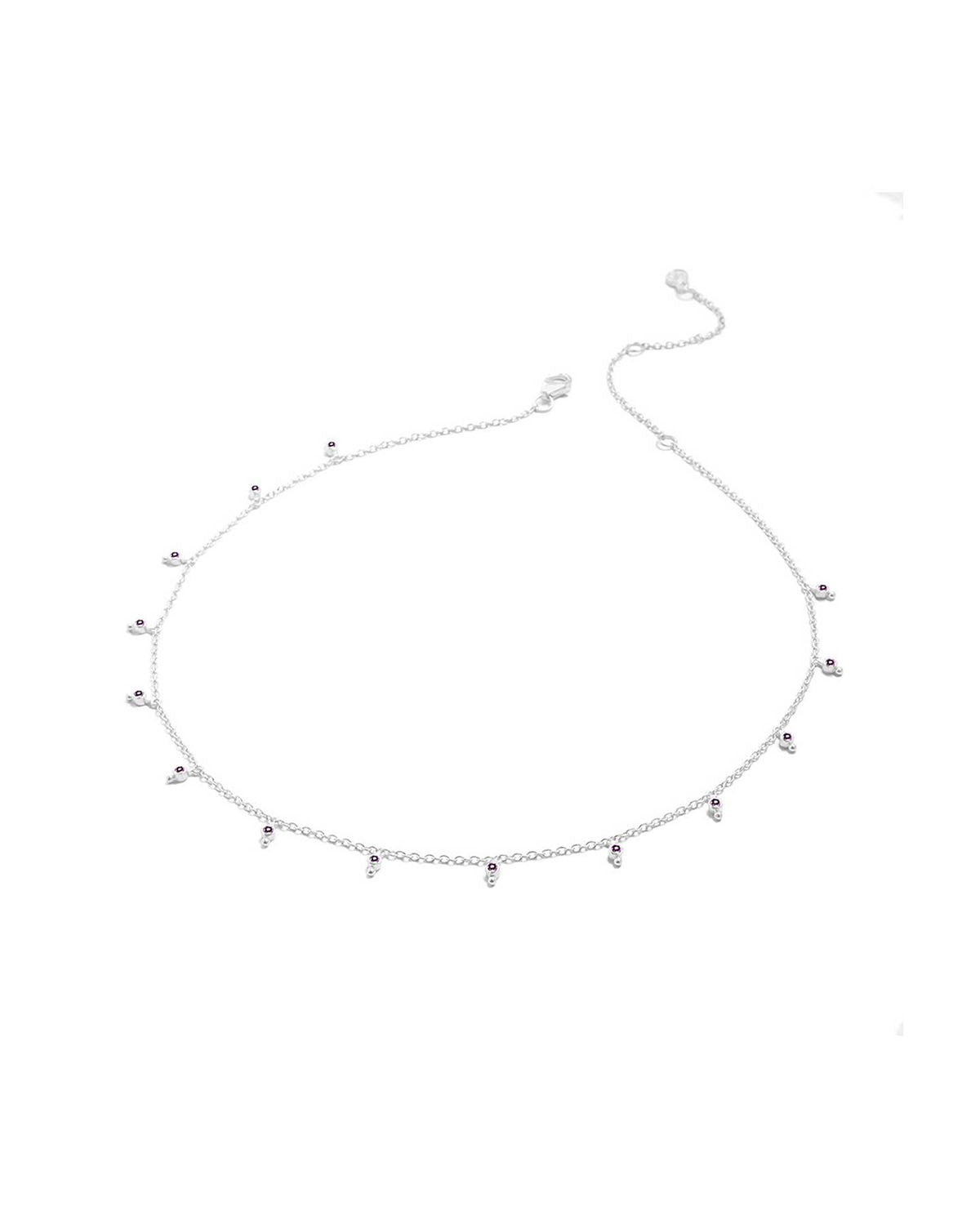 Silver necklace with tiny amethyst gemstones and handcrafted ball charm