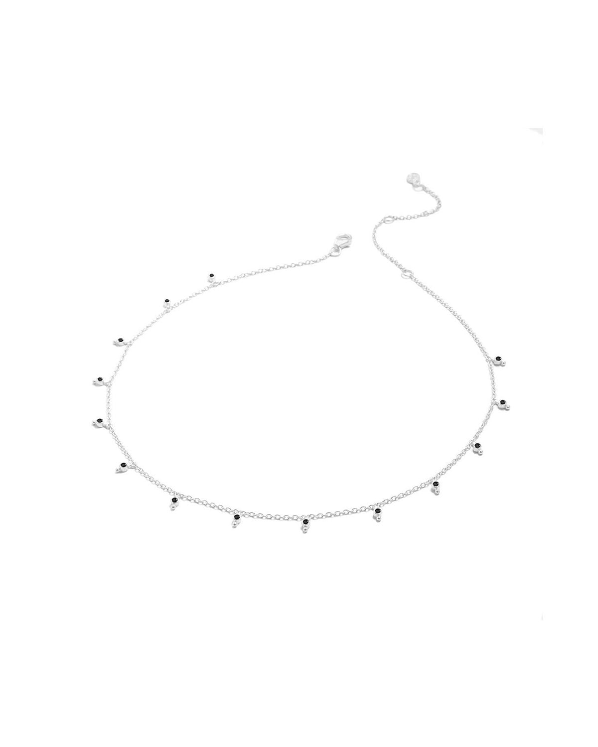 Silver necklace with tiny black spinel gemstones and a delicate chain