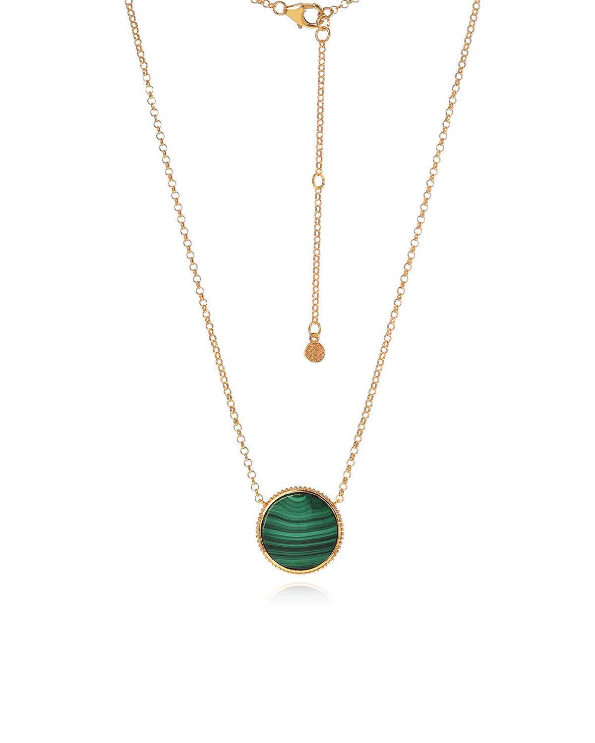 Handmade gold necklace with high-quality hand-cut malachite gemstone