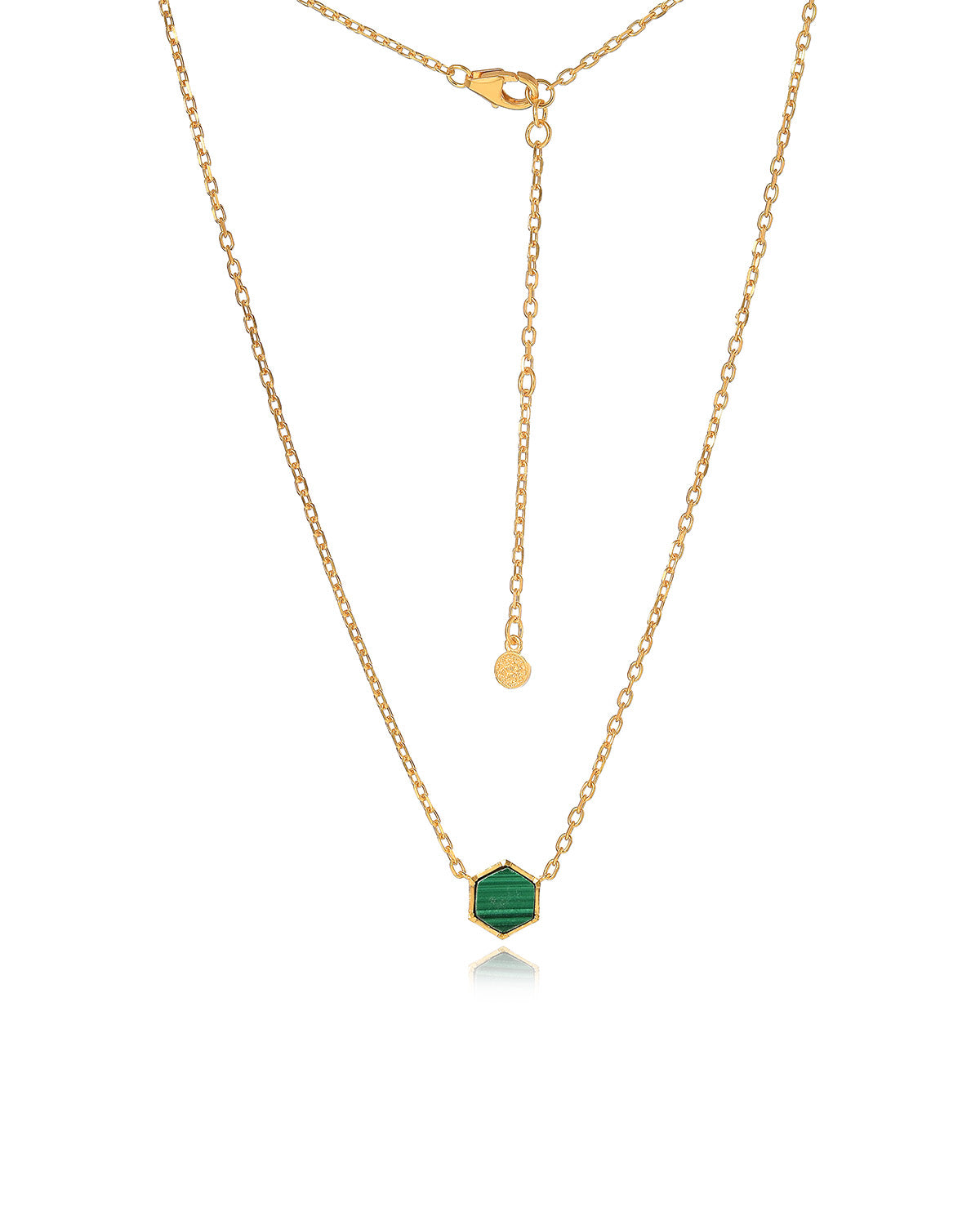 Gold necklace with a natural malachite gemstone in a rich green colour