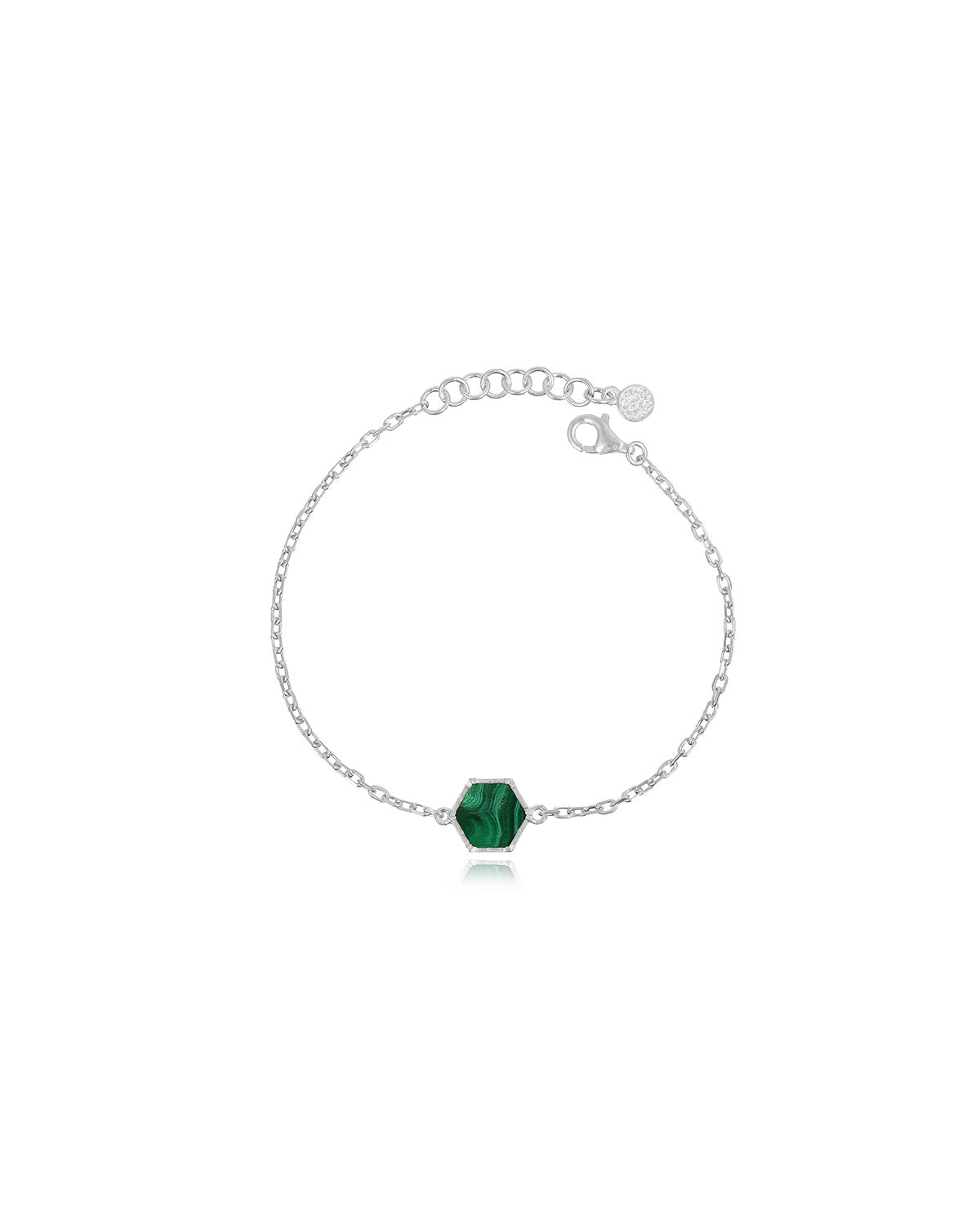 Detailed view of the green malachite gemstone with natural wave texture