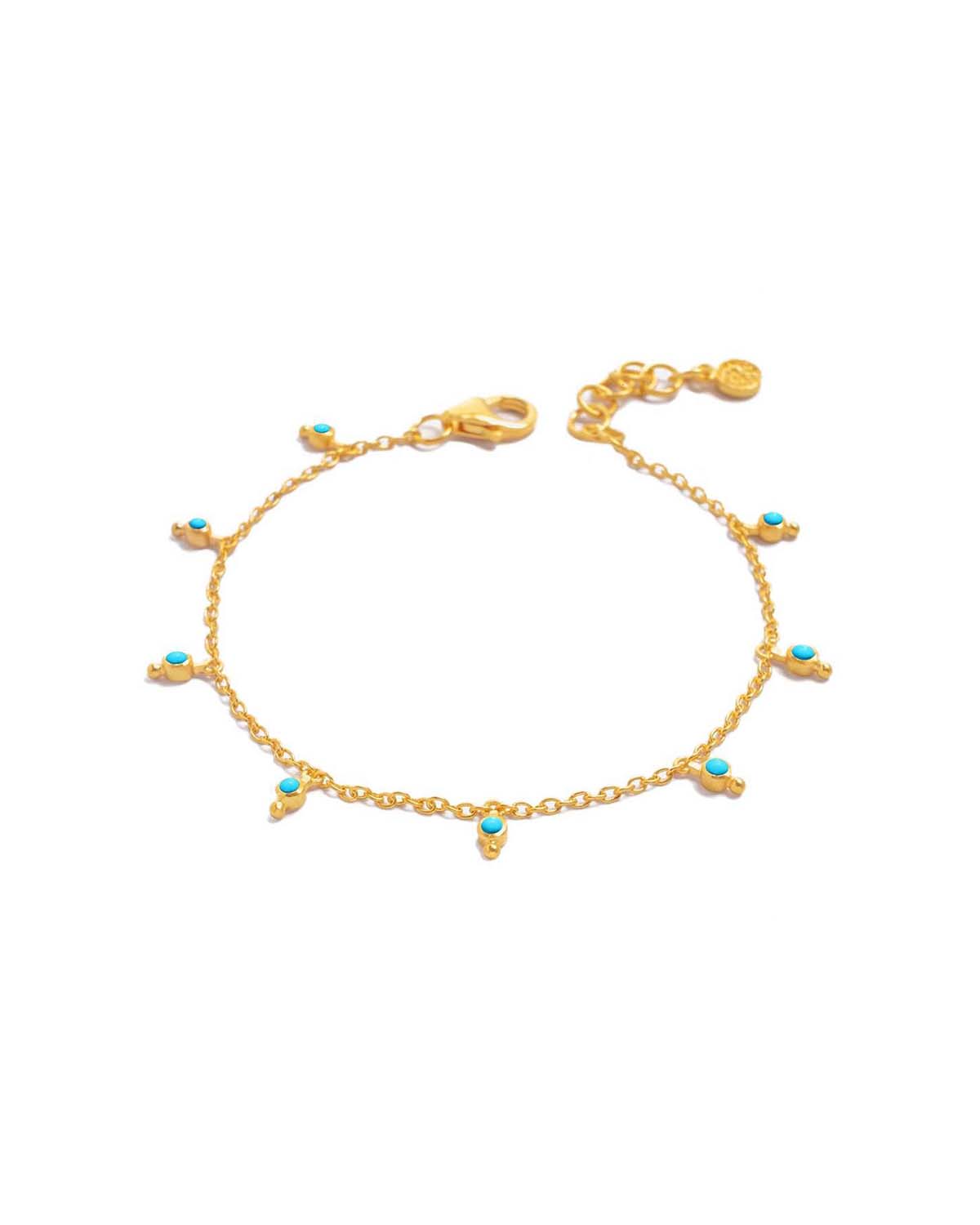 Bracelet with hand-cut turquoise gemstones and gold or rose gold finish