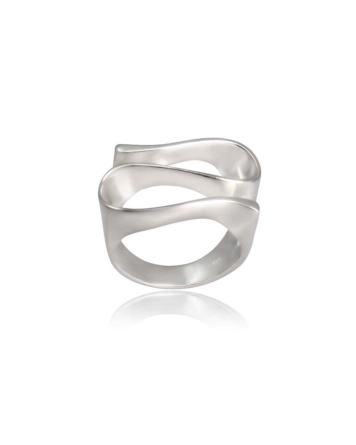 Mid statement sterling silver ring with a wave design and matte finish