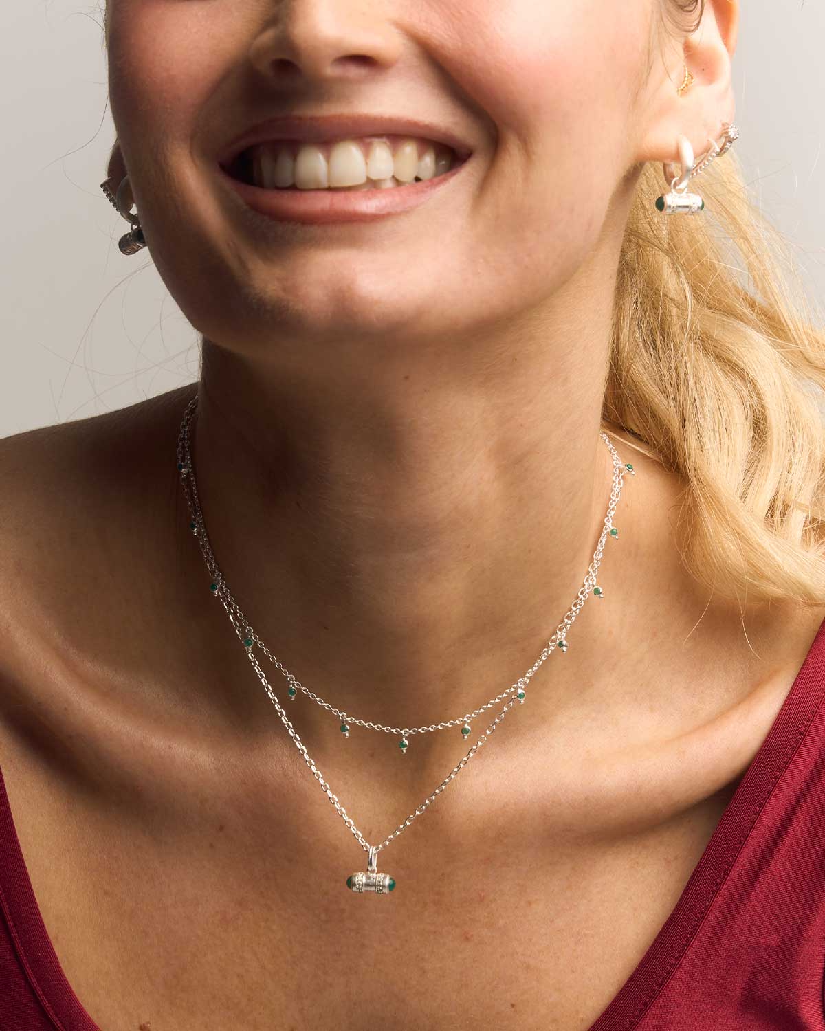 "Green Onyx" Gemstone Sterling Silver Pendent Necklace