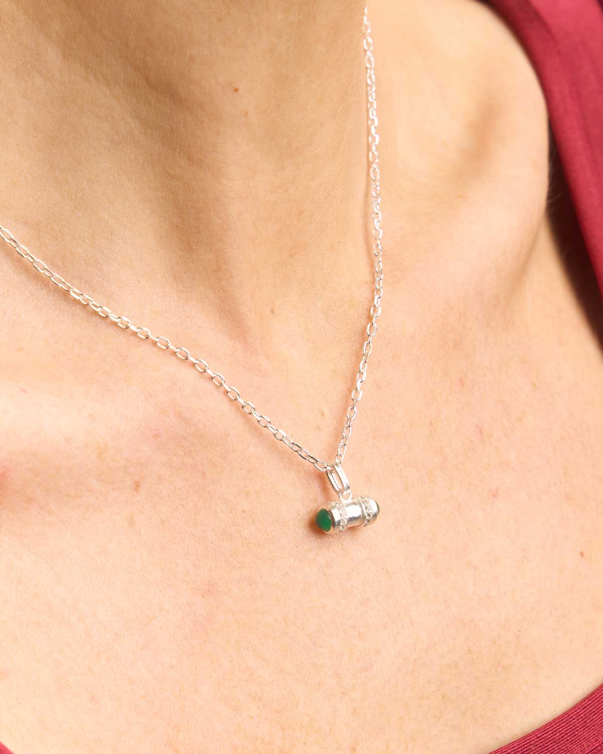 "Green Onyx" Gemstone Sterling Silver Pendent Necklace