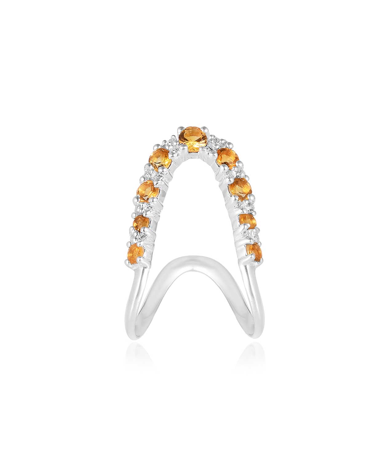 Polished sterling silver ring with sparkling citrine gemstones