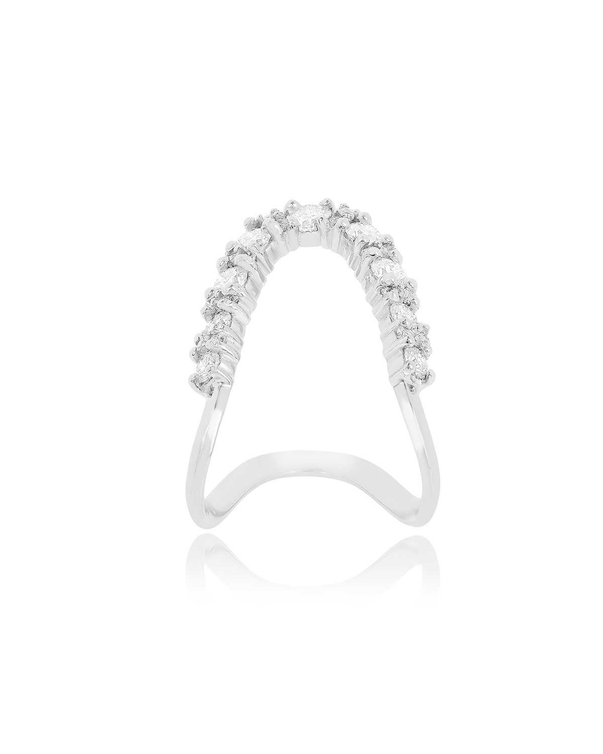 Sterling silver ring with sparkling Moissanite diamonds in multiple sizes, adjustable styling