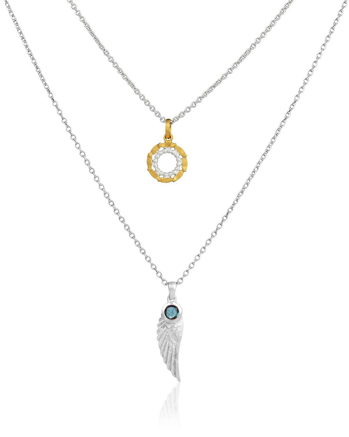 Angel Wing Heling Gemstone Silver Necklace - Moon London