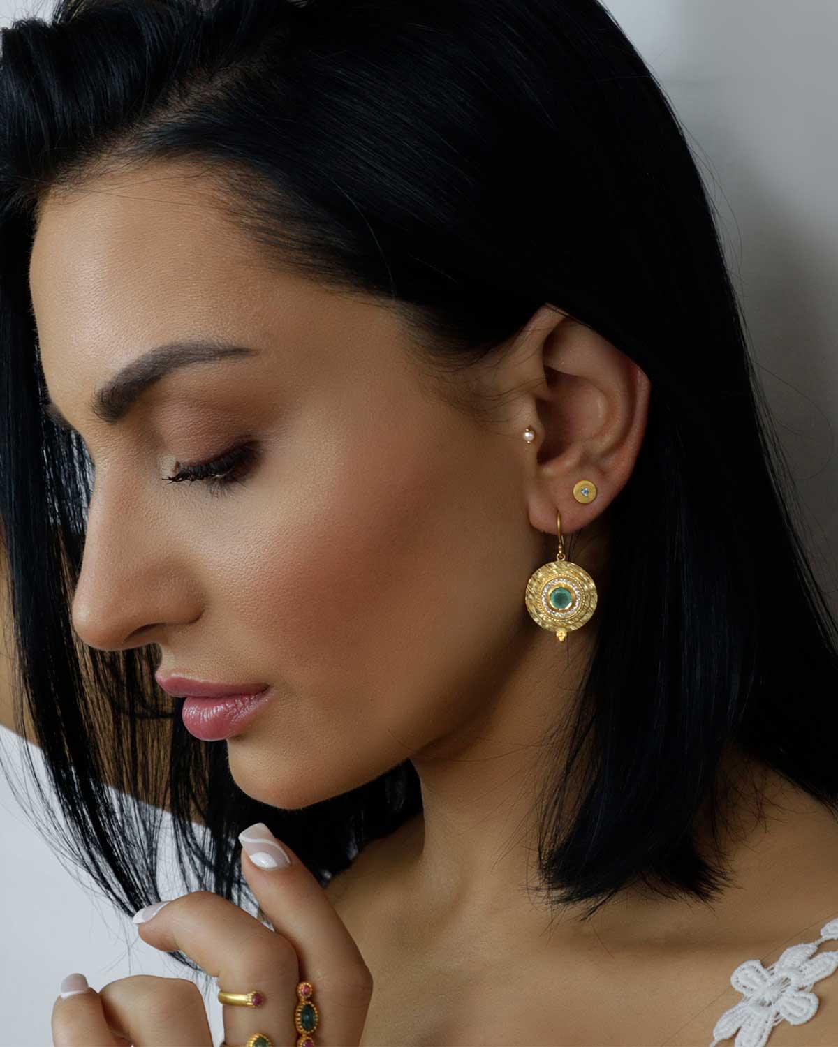 Mesi Aqua Chalcedony Gold Earring - Moon London