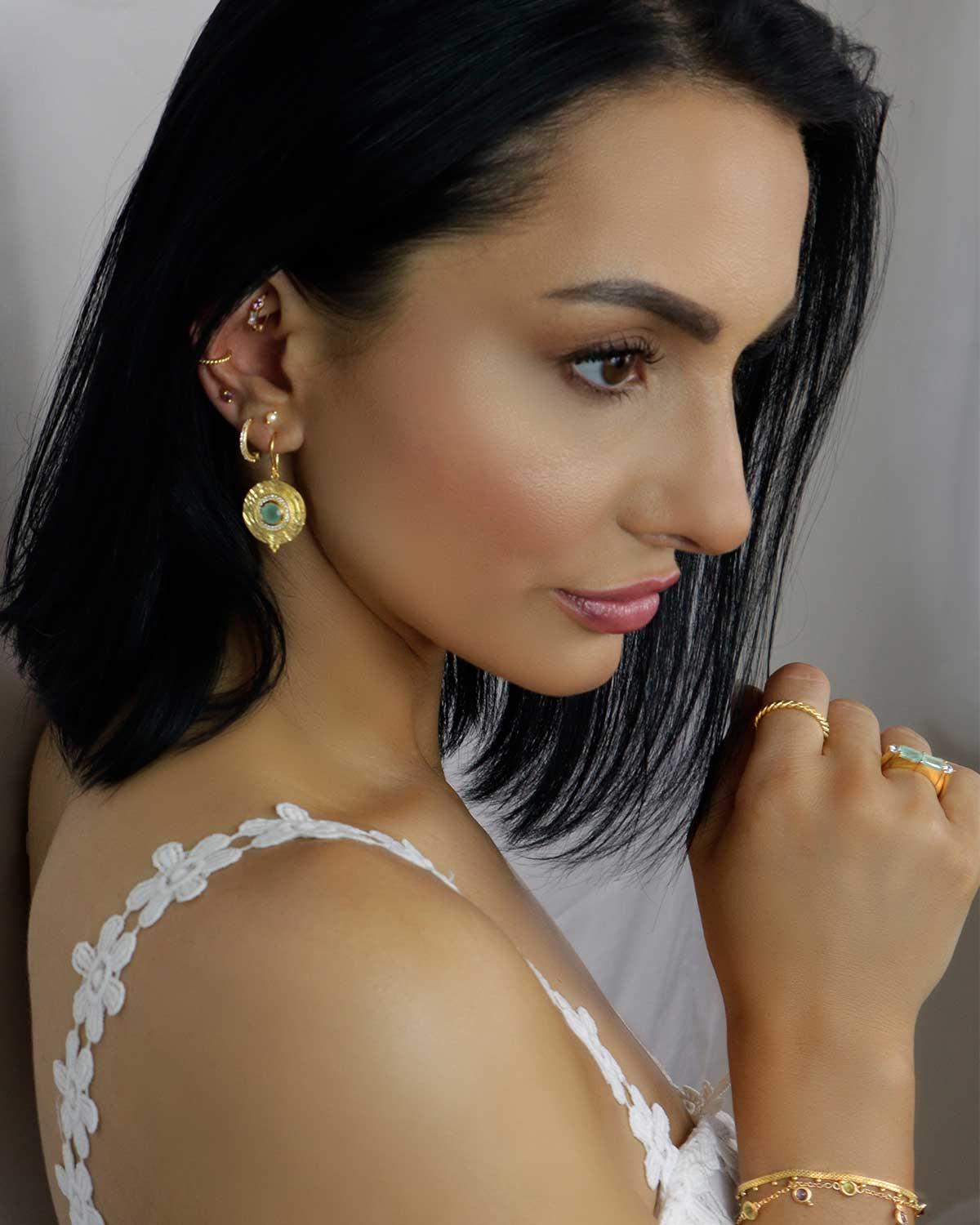 Mesi Aqua Chalcedony Gold Earring - Moon London