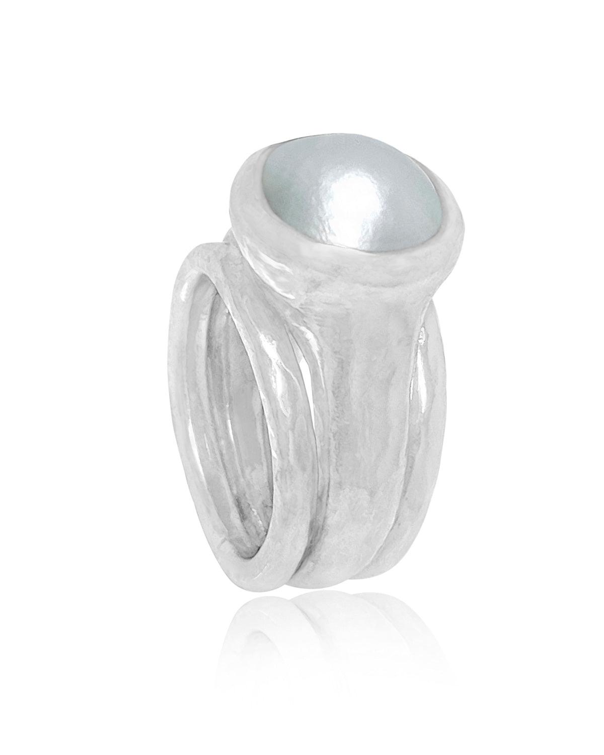 Compassion Natural Kashi Pearl Silver Ring - Moon London
