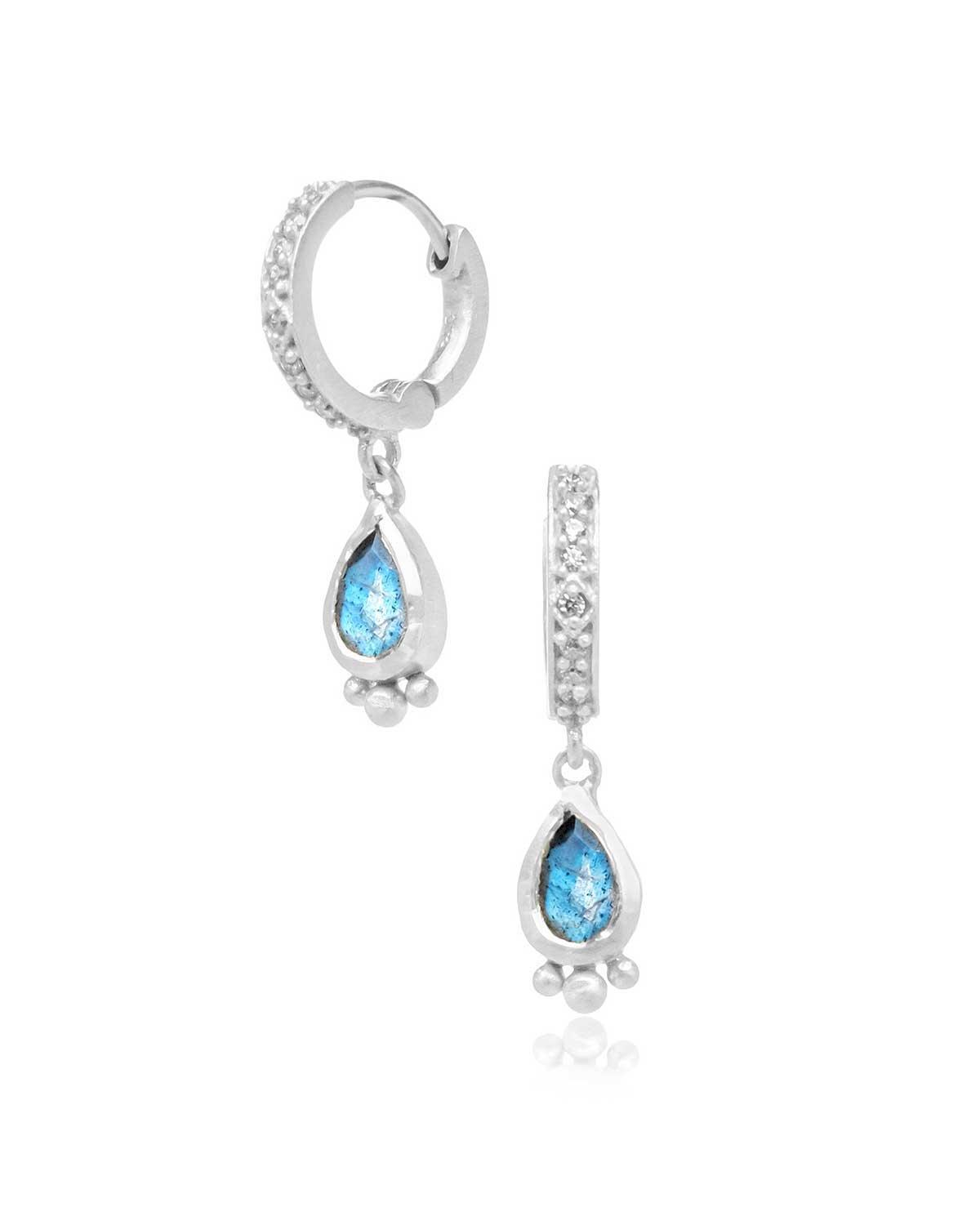 Jazzy Teardrop Labradorite Gem Huggies - Moon London