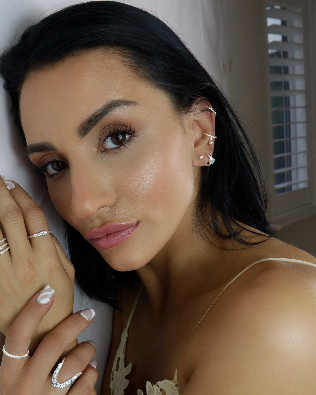 Modish Labradorite & Moonstone Silver Huggies - Moon London