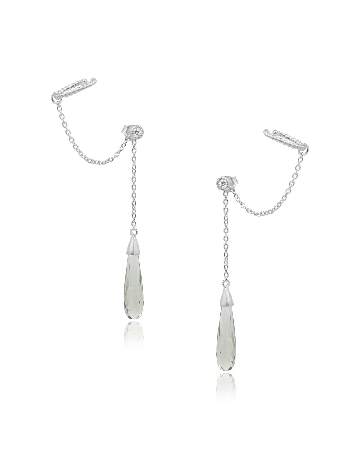 Exceptional Green Amethyst Silver Earrings - Moon London