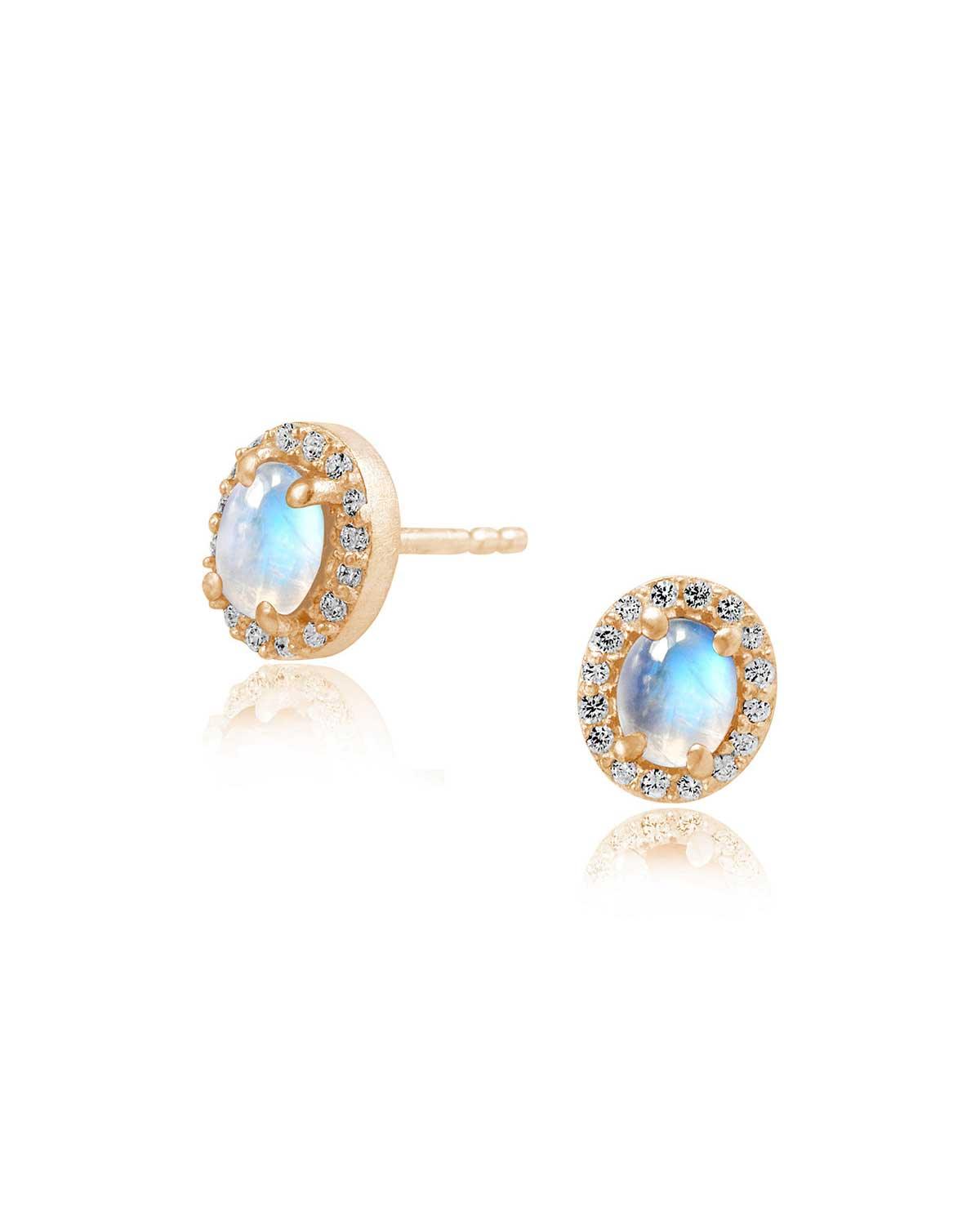 Elevating Rainbow Moonstone Gold Studs - Moon London