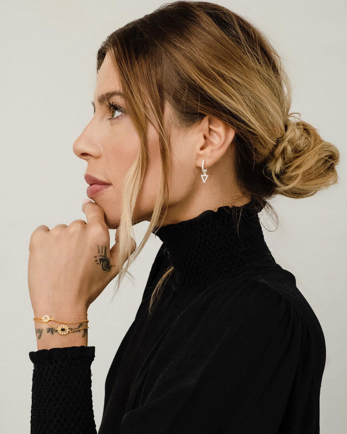 Silver Huggie Earrings set with Crystal Fall - Moon London