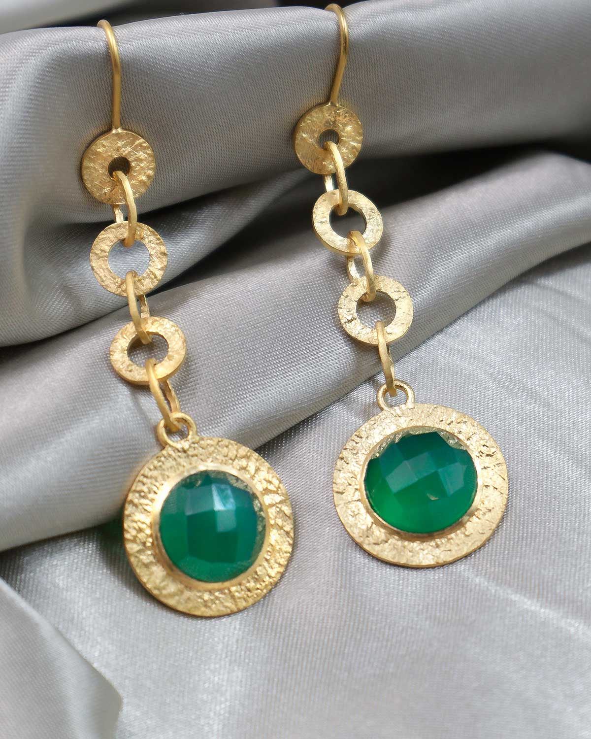 Indianna Emerald Green Drop Gold Earrings - Moon London