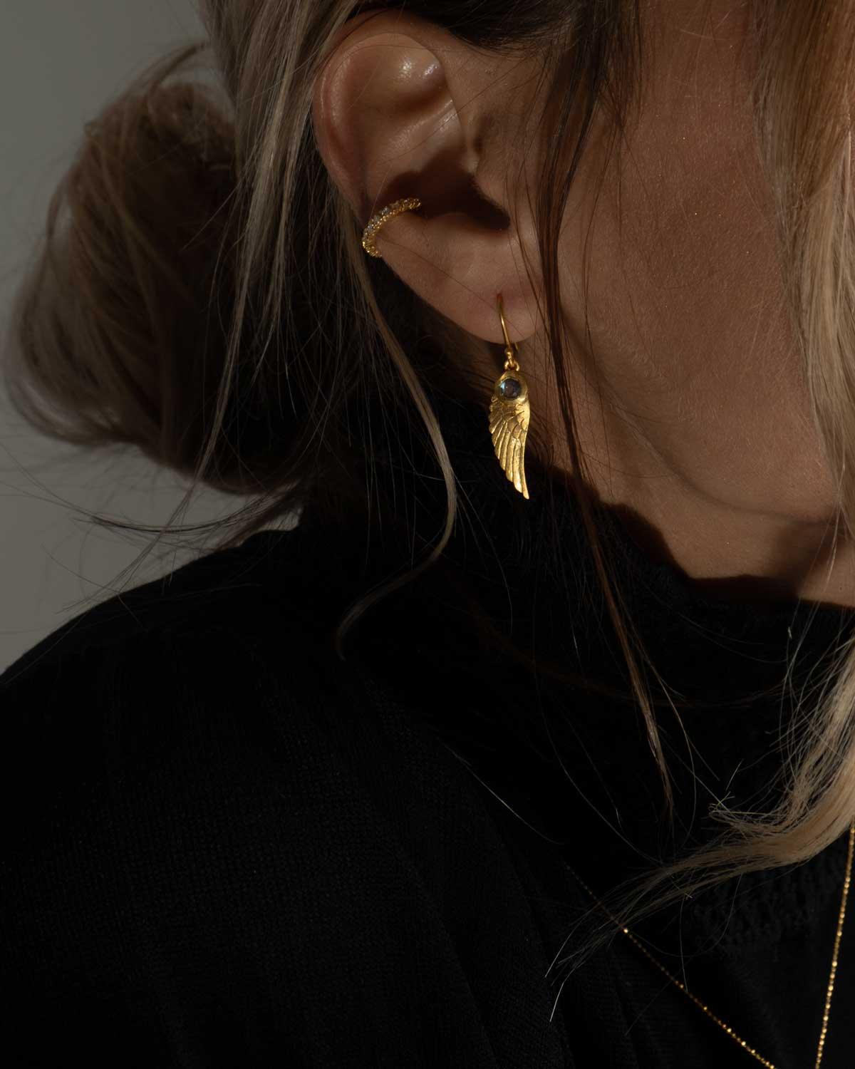 Angel Wing Blue Topaz Gold Earrings - Moon London