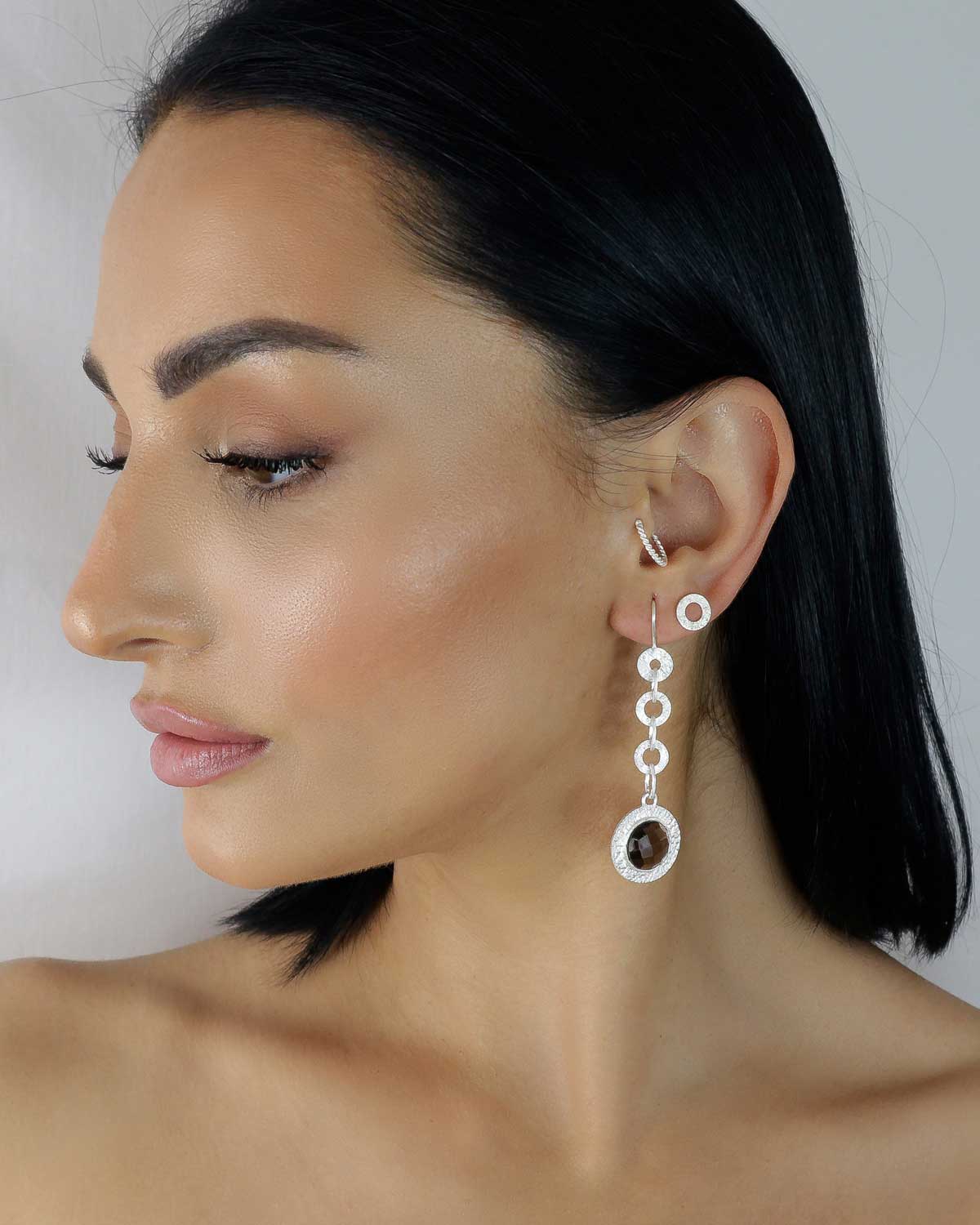 Indianna Smoky Silver Drop Earrings - Moon London