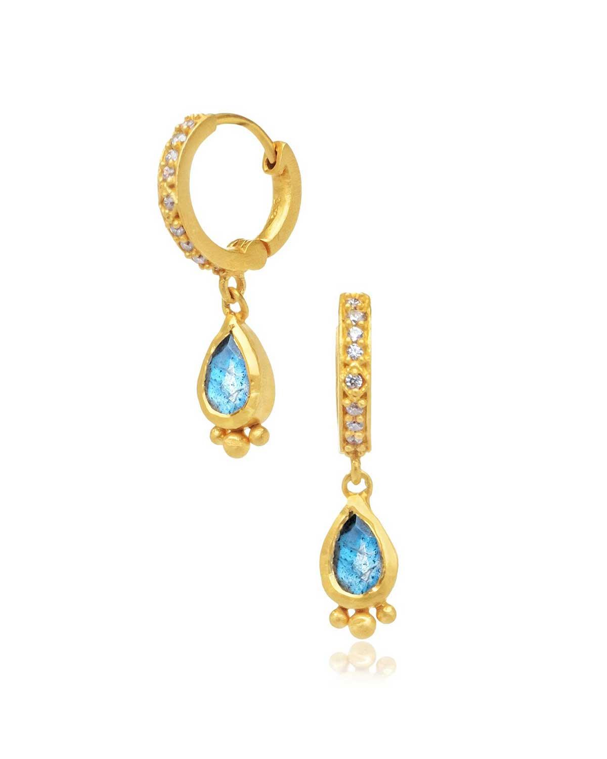 Jazzy Teardrop Labradorite Gem Huggies - Moon London