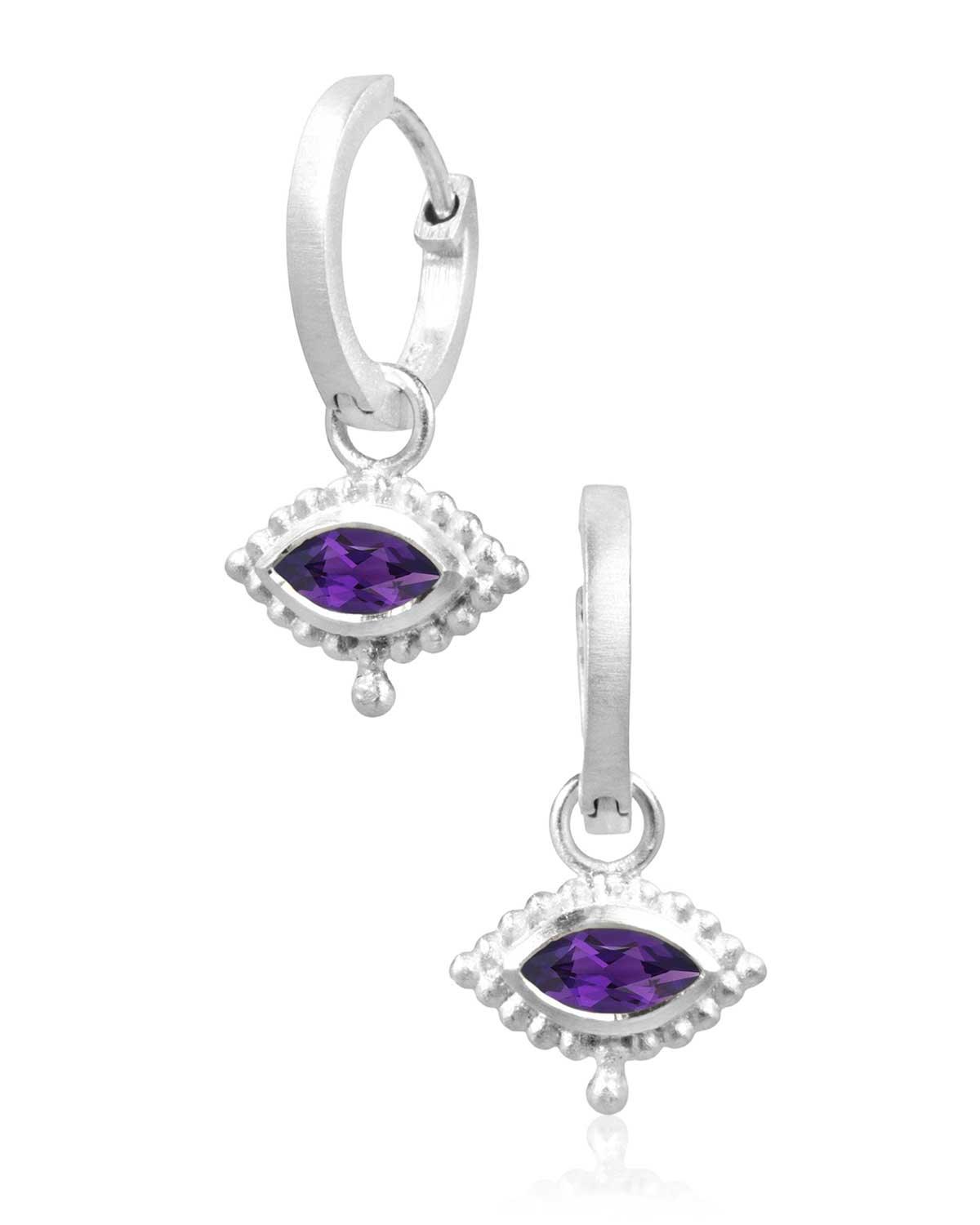 Compact Diminutive Amethyst Silver Huggies - Moon London