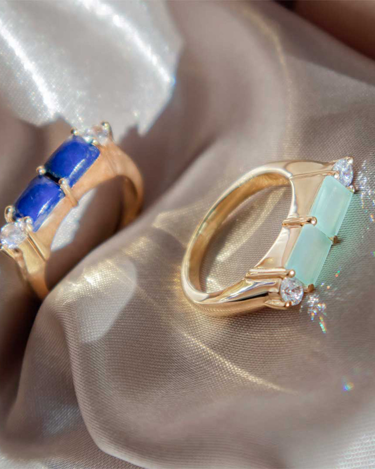 Elisa Aqua Baguette Gold Ring - Moon London