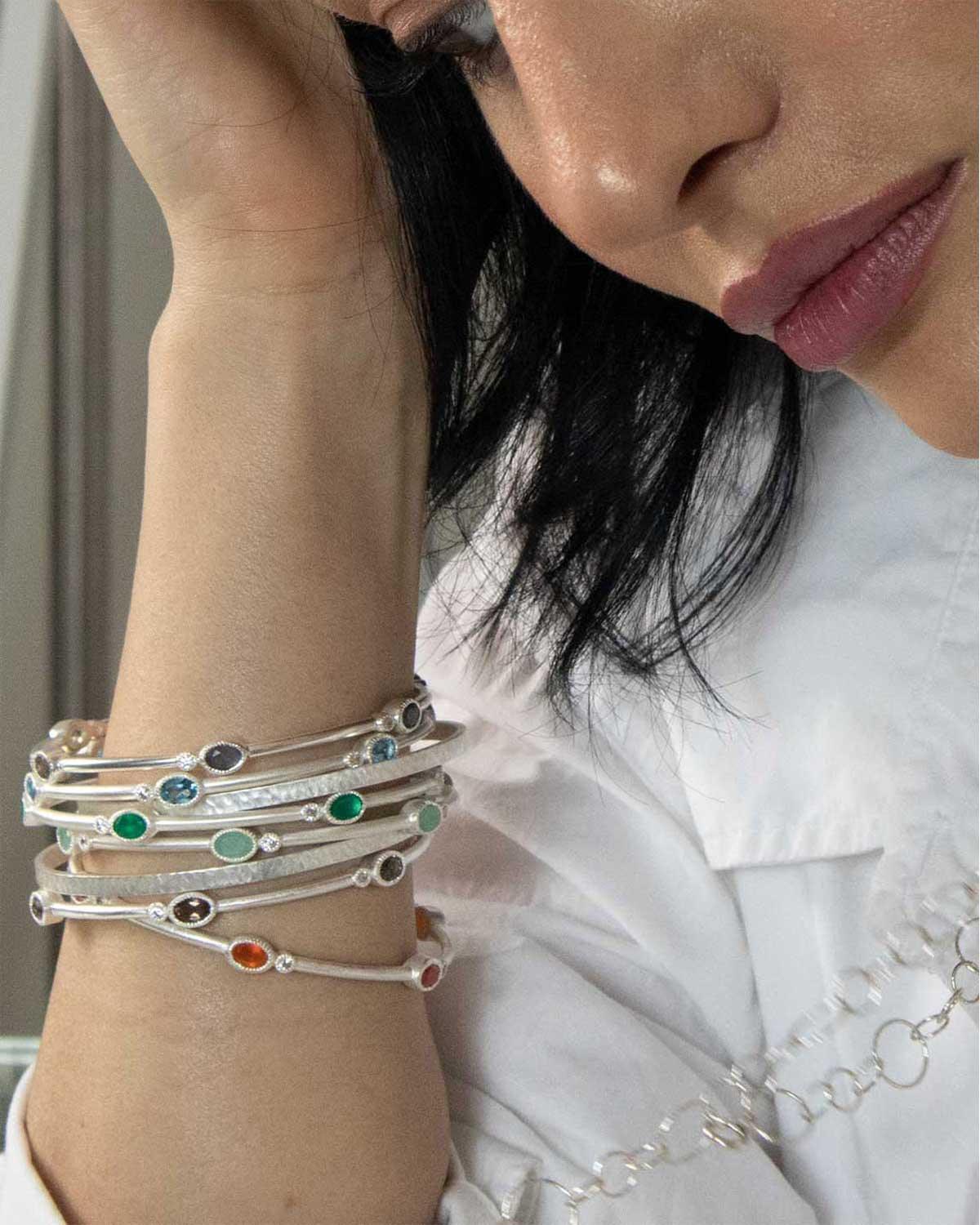 Mix & Match Gemstone Silver Bangles - Moon London