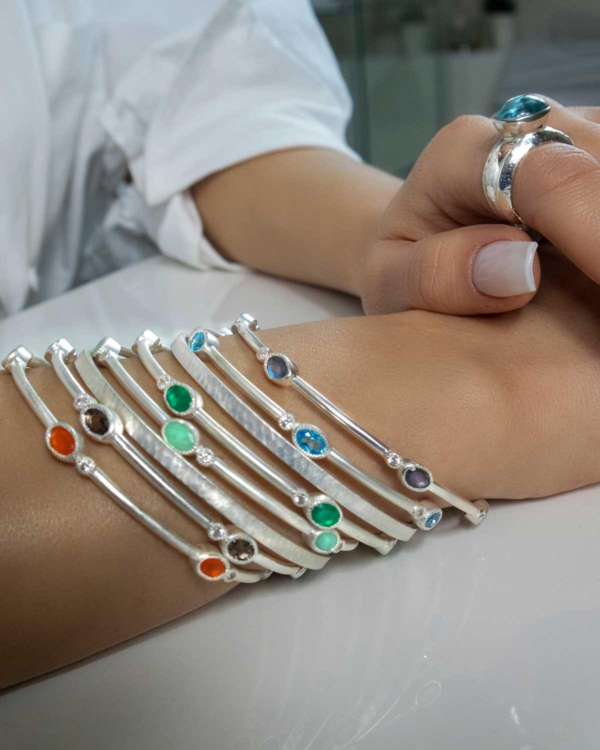Mix & Match Gemstone Silver Bangles - Moon London