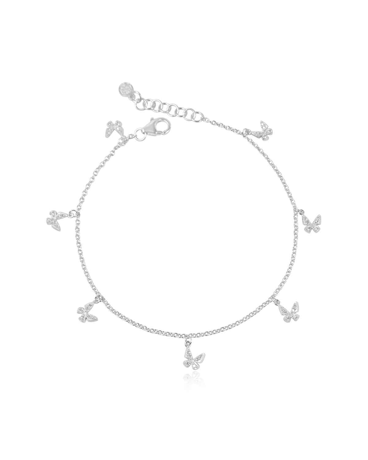 Silver anklet with butterfly charms and tiny crystal details