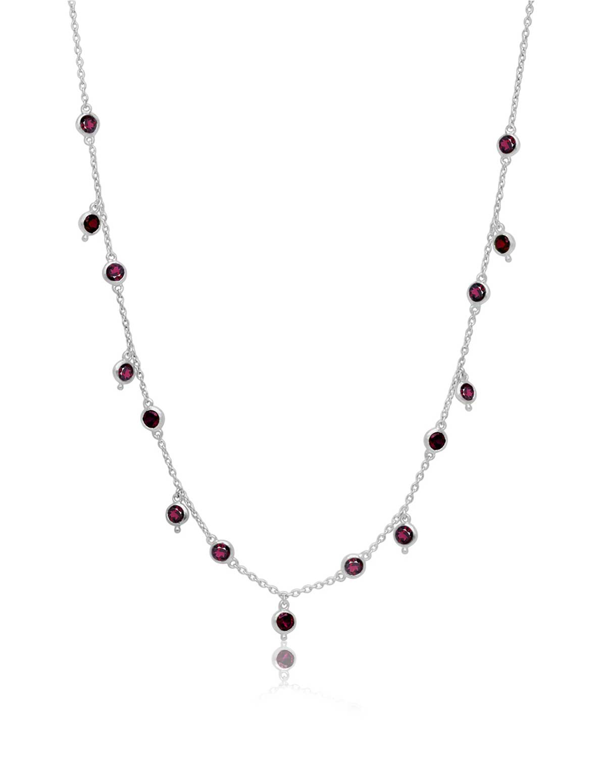 Sterling silver necklace with rhodolite gemstones in a contemporary design