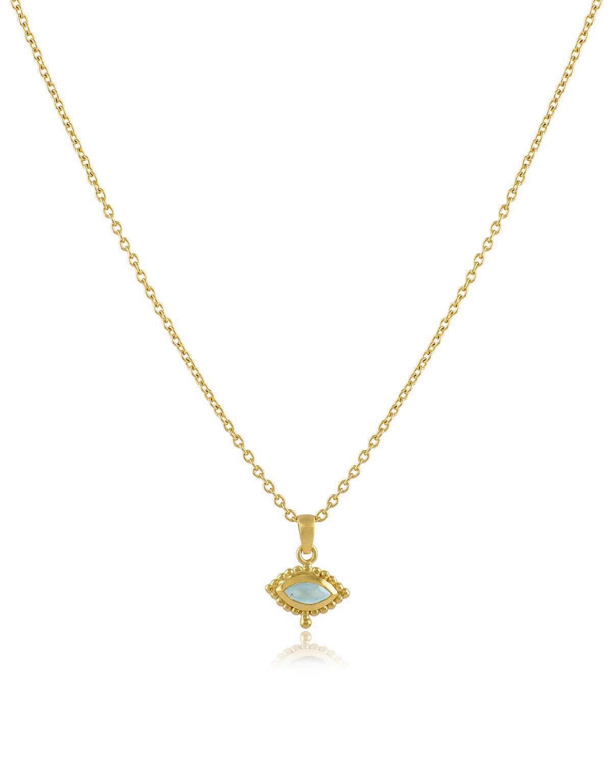 Compact Diminutive Aqua Calcedony Eye Necklace - Moon London