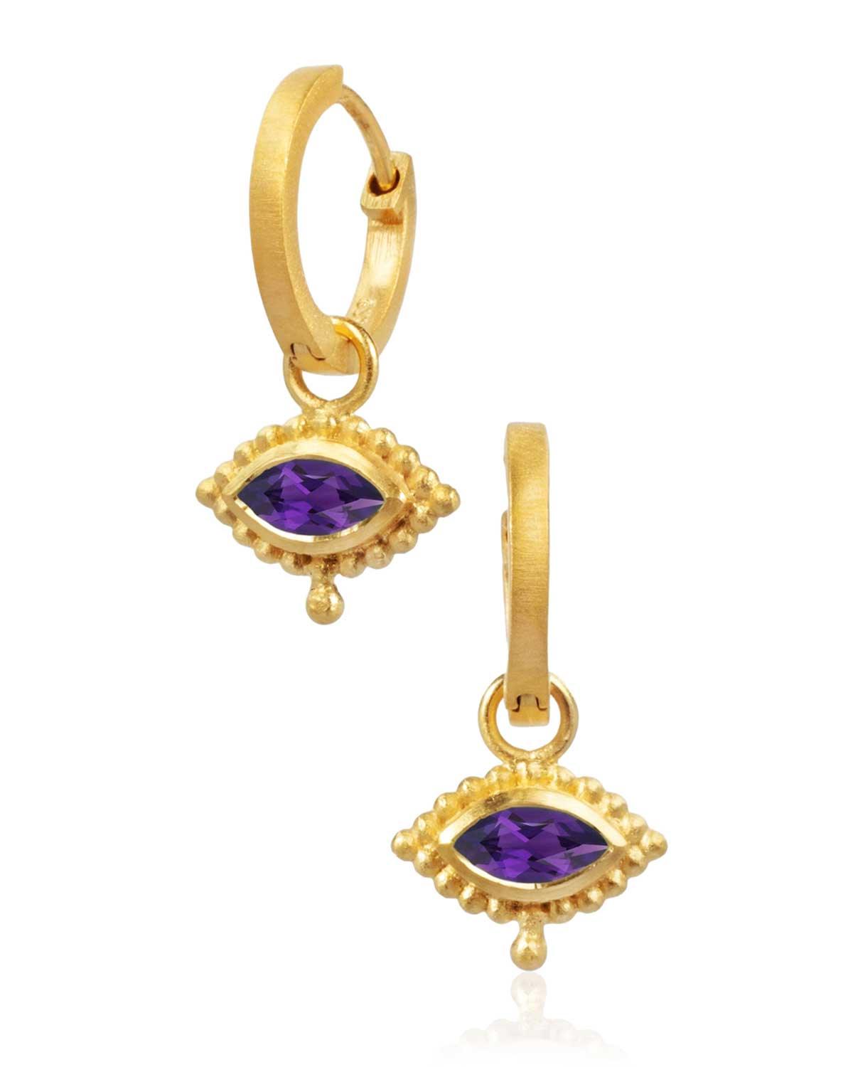 Gold mini hoops with secure click clasp closure and eye design