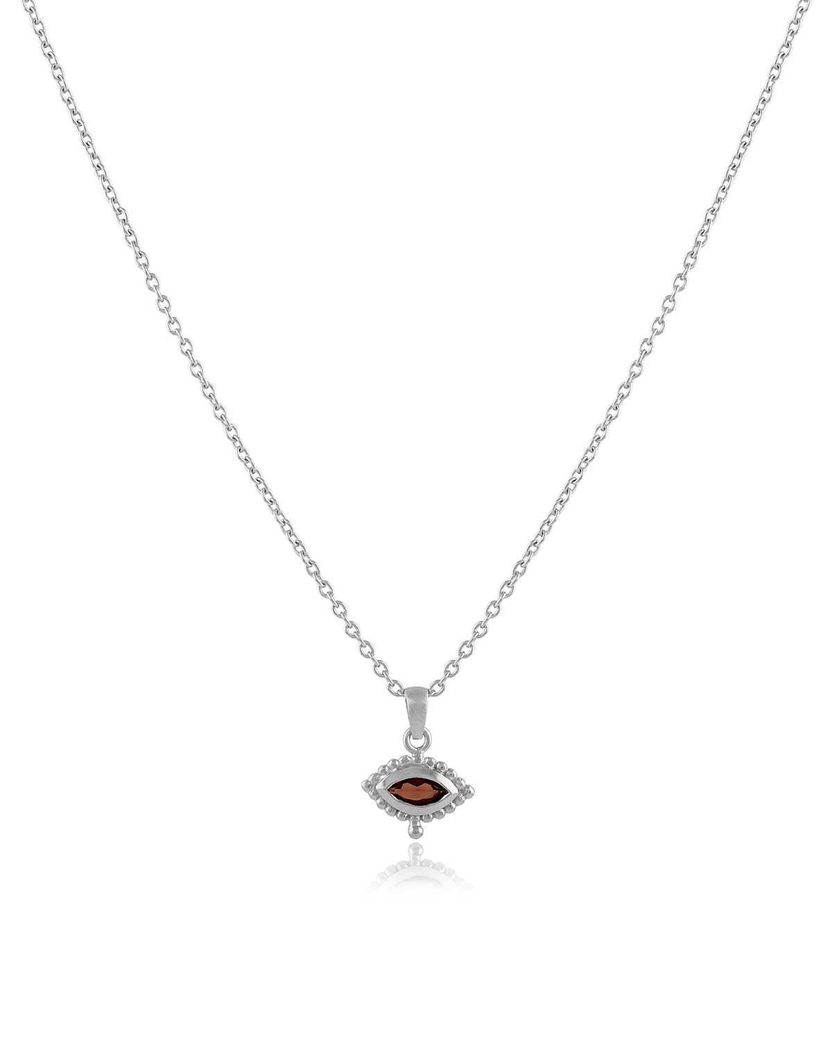 Silver necklace with eye design and natural amethyst gemstone