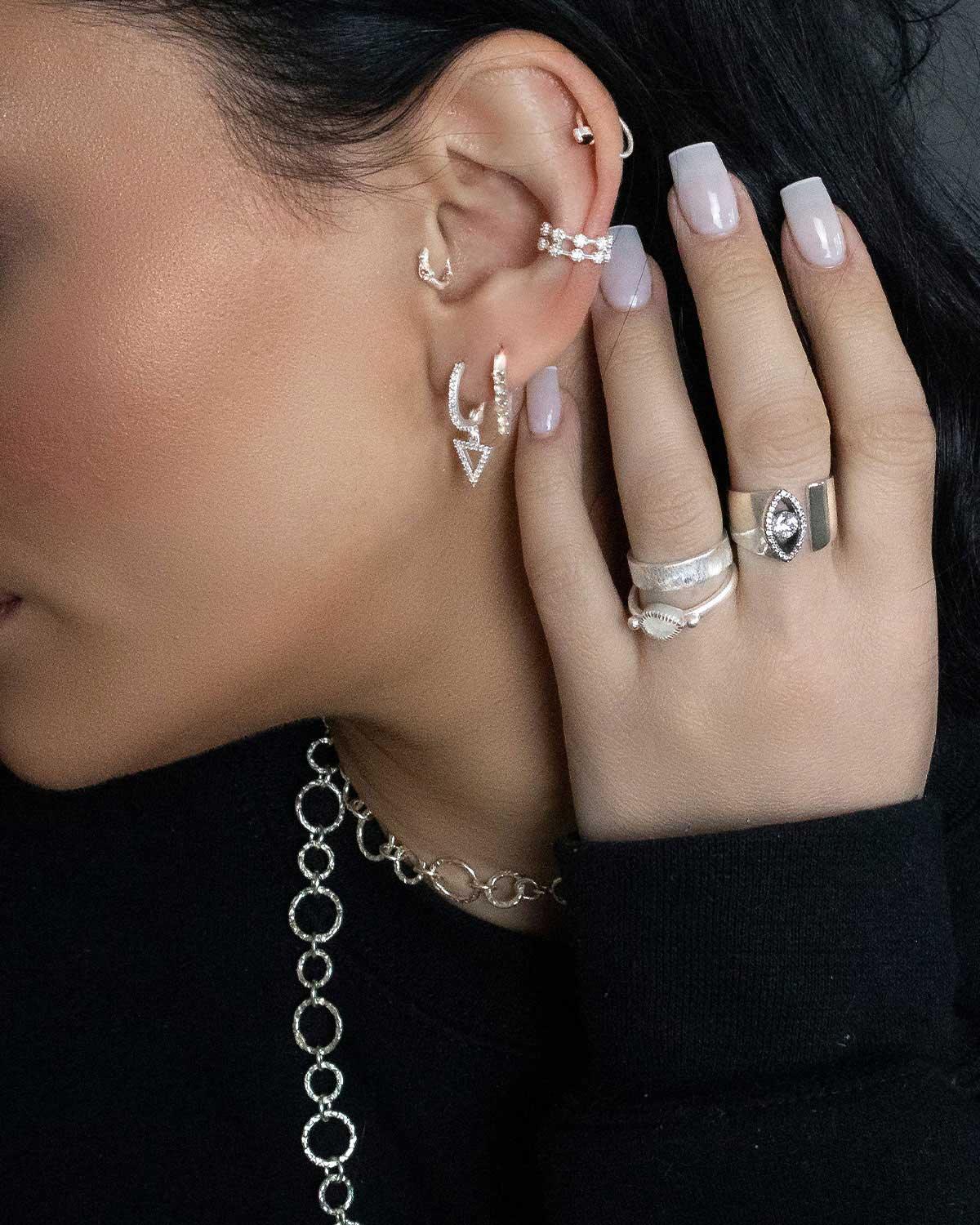 Penny's Labradorite Silver everyday Huggies - Moon London