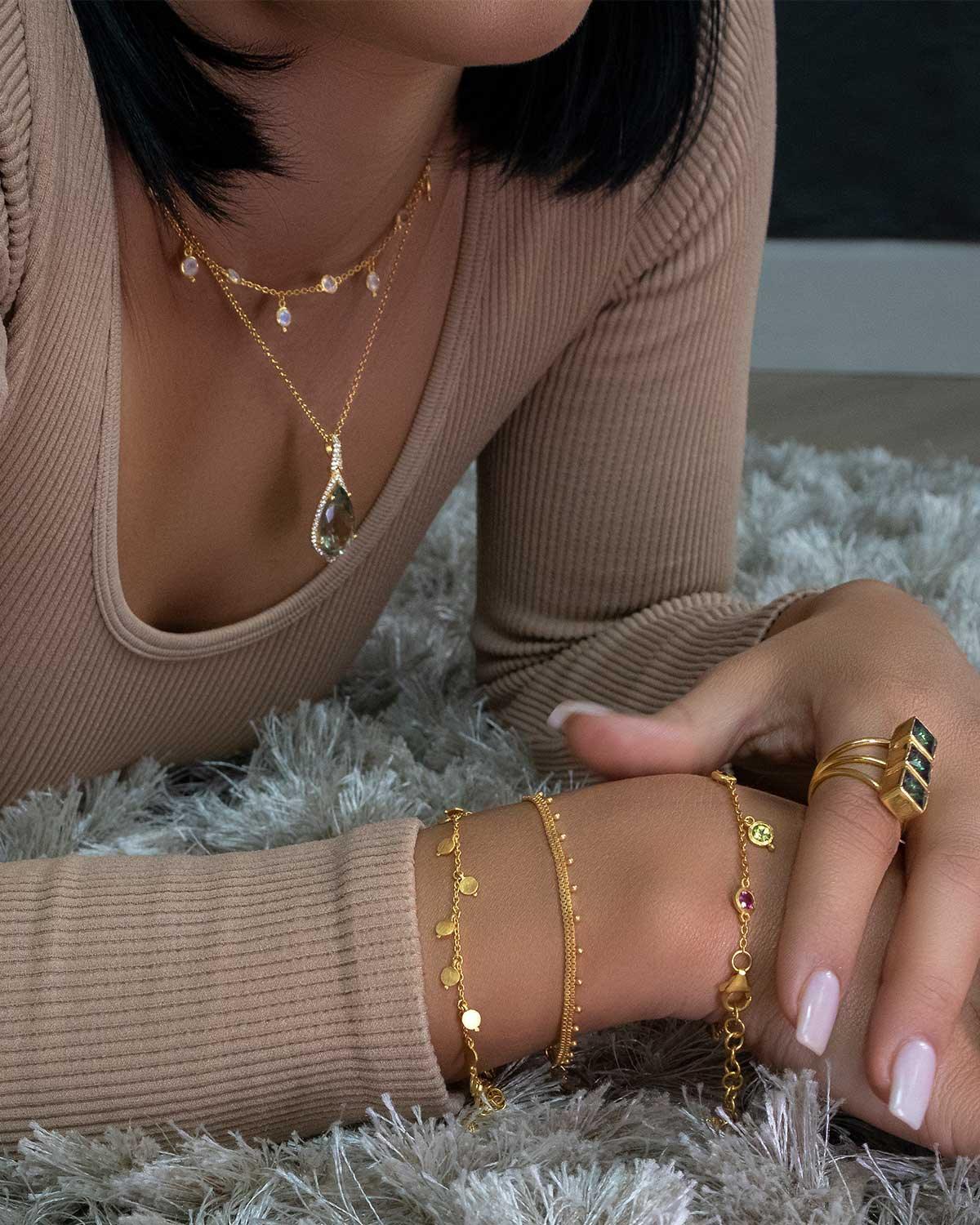 Mix Gemstones Gold Bracelet| Rhodolite, Amethyst, Peridot