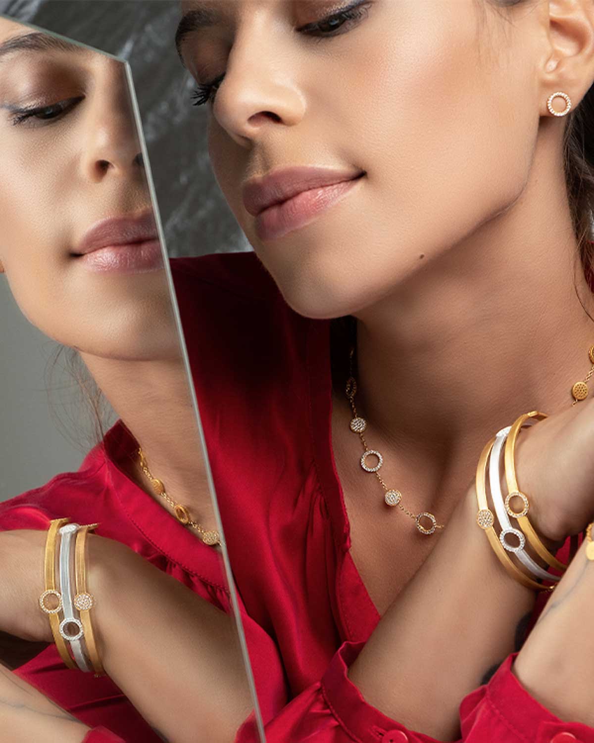 Close-up of gold necklace with AAA grade crystal detailing