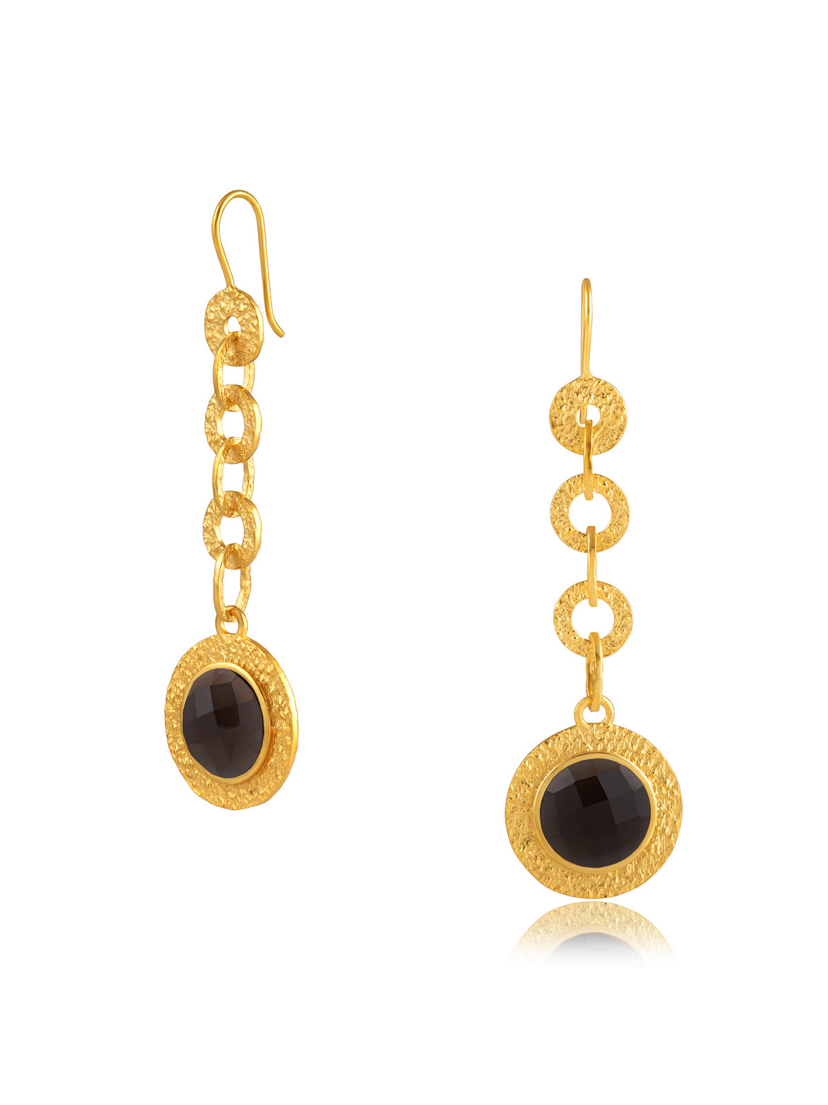 Gold drop earrings with smoky quartz gemstones in a soft matte finish